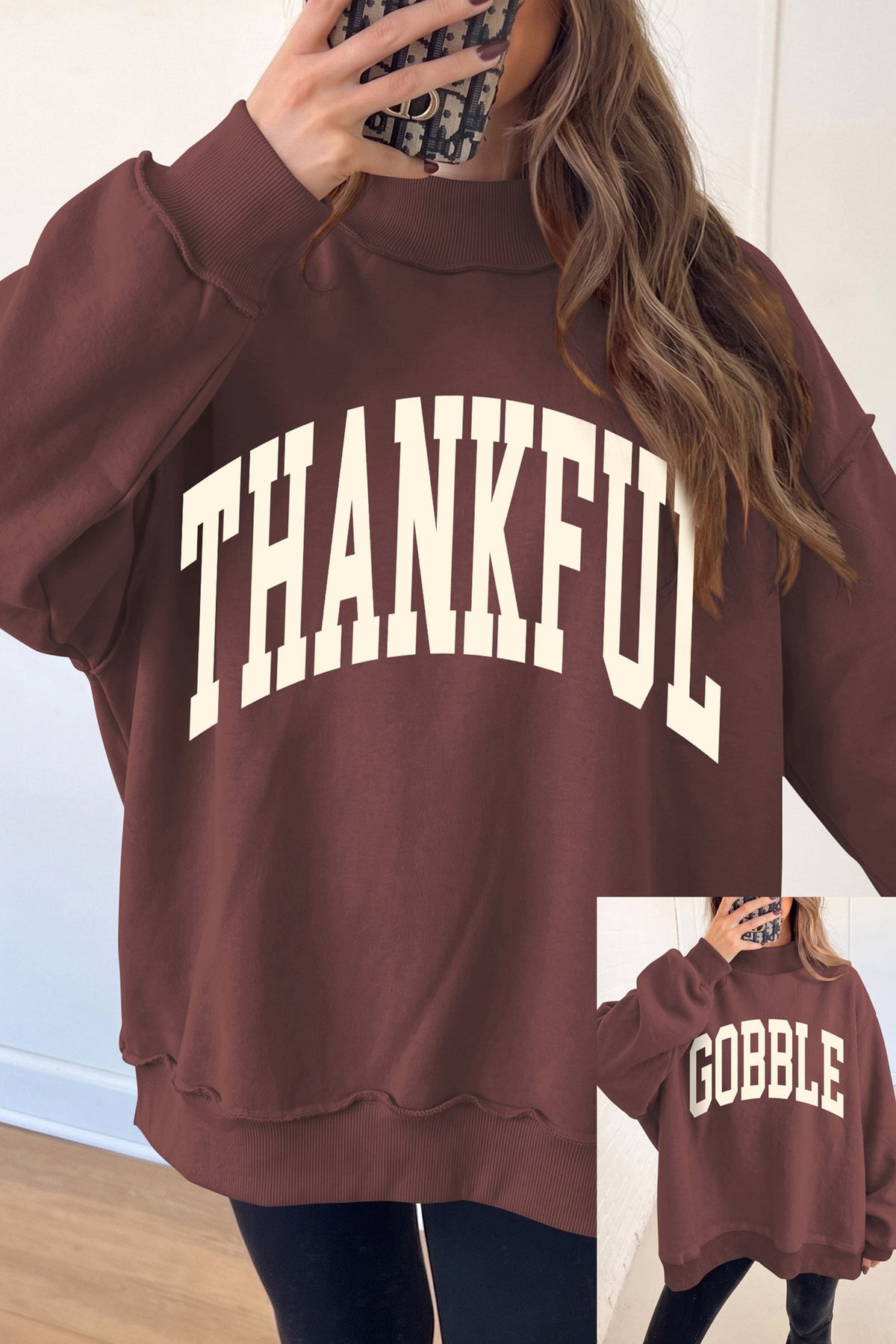 Coffee Thanksgiving High Neck Slogan Graphic Pullover Sweatshirt