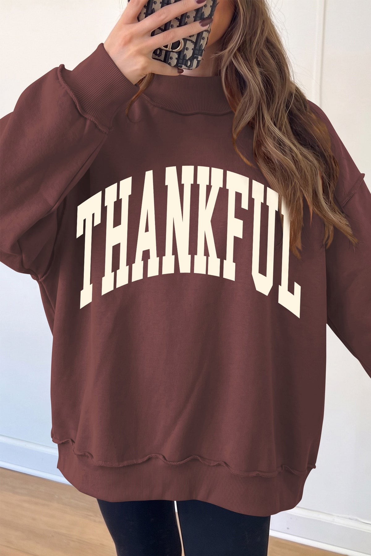 Coffee Thanksgiving High Neck Slogan Graphic Pullover Sweatshirt