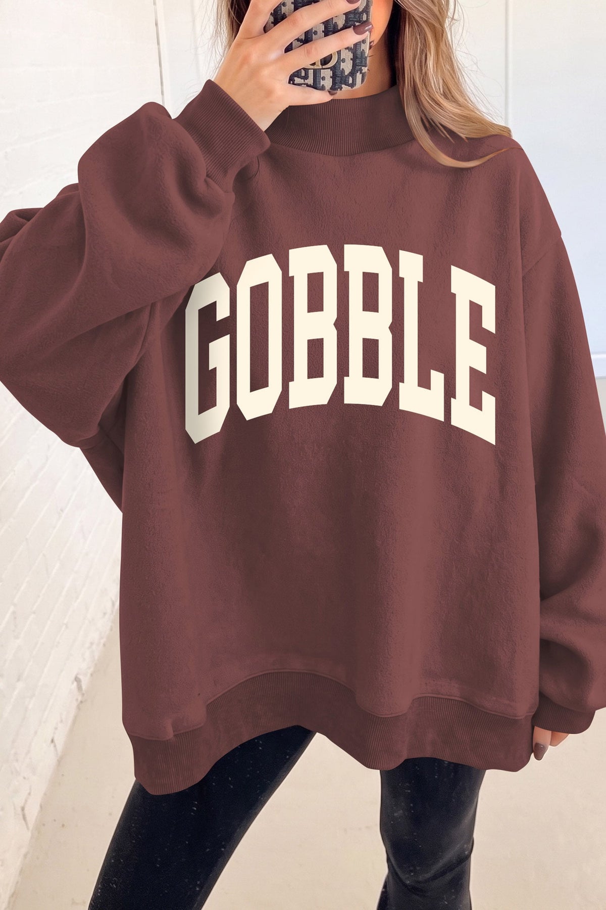 Coffee Thanksgiving High Neck Slogan Graphic Pullover Sweatshirt