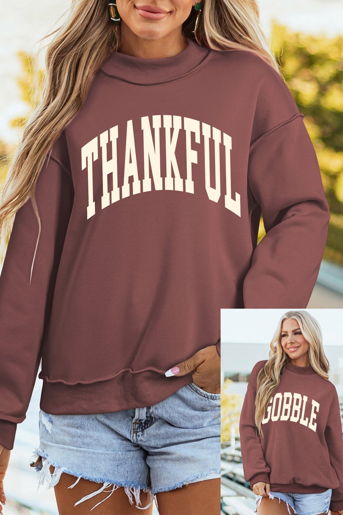 Coffee Thanksgiving High Neck Slogan Graphic Pullover Sweatshirt