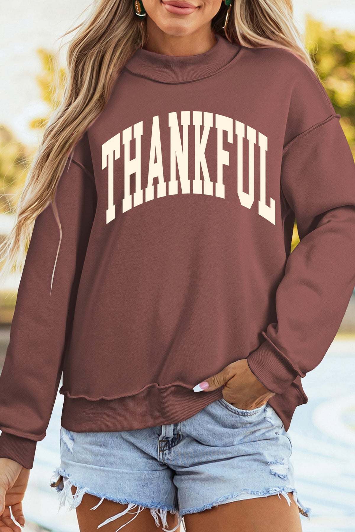 Coffee Thanksgiving High Neck Slogan Graphic Pullover Sweatshirt