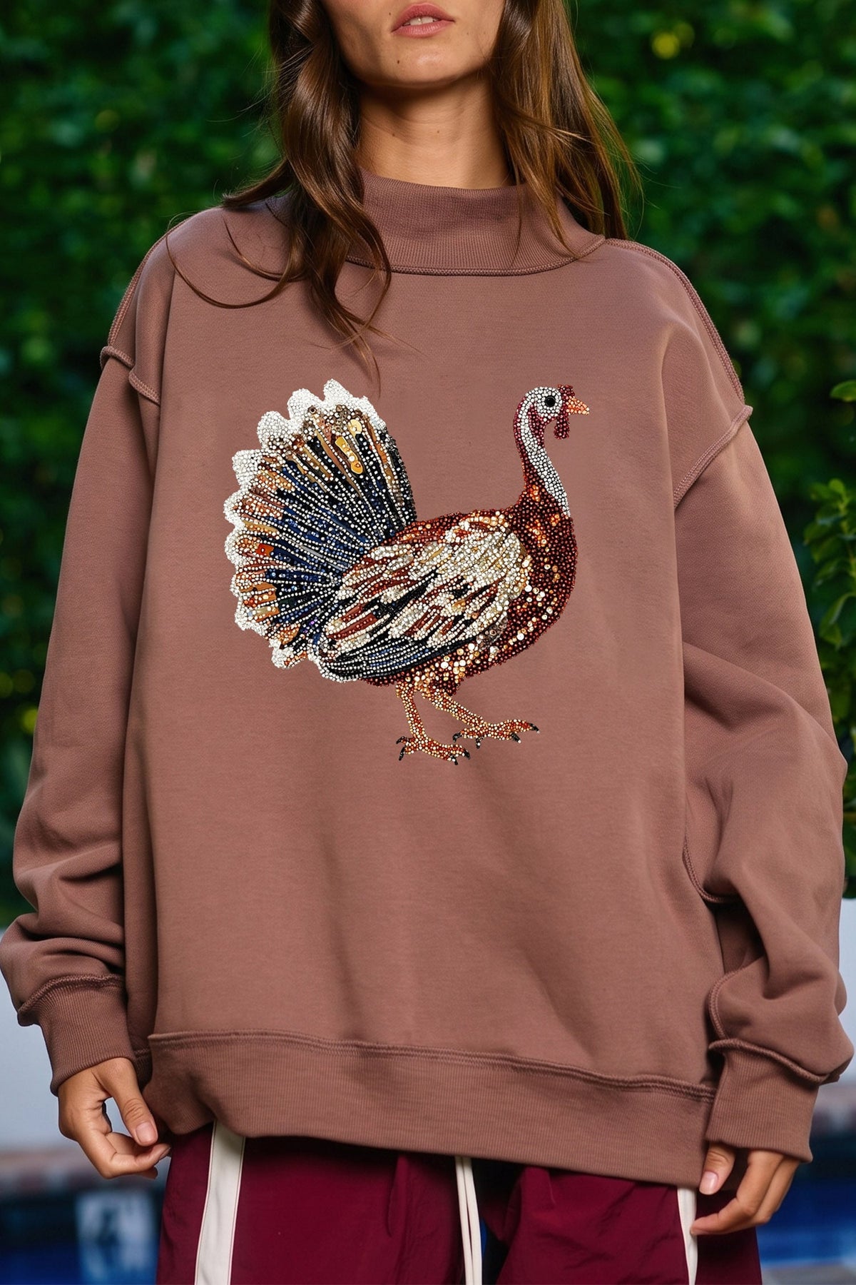 Coffee Thanksgiving Sparkling Gobble Turkey High Neck Pullover Sweatshirt