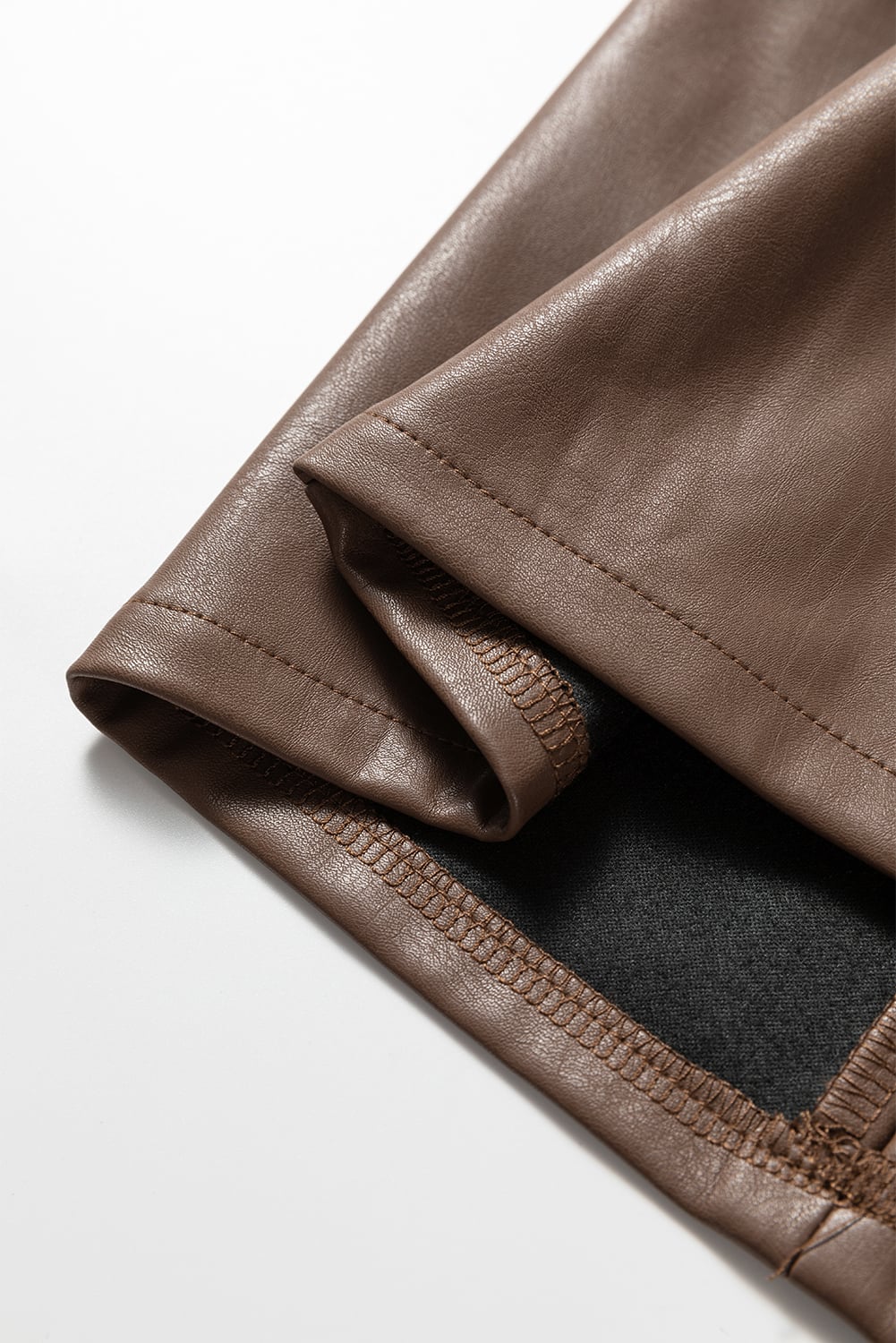 Coffee Vegan Leather Sleeveless Mini Dress