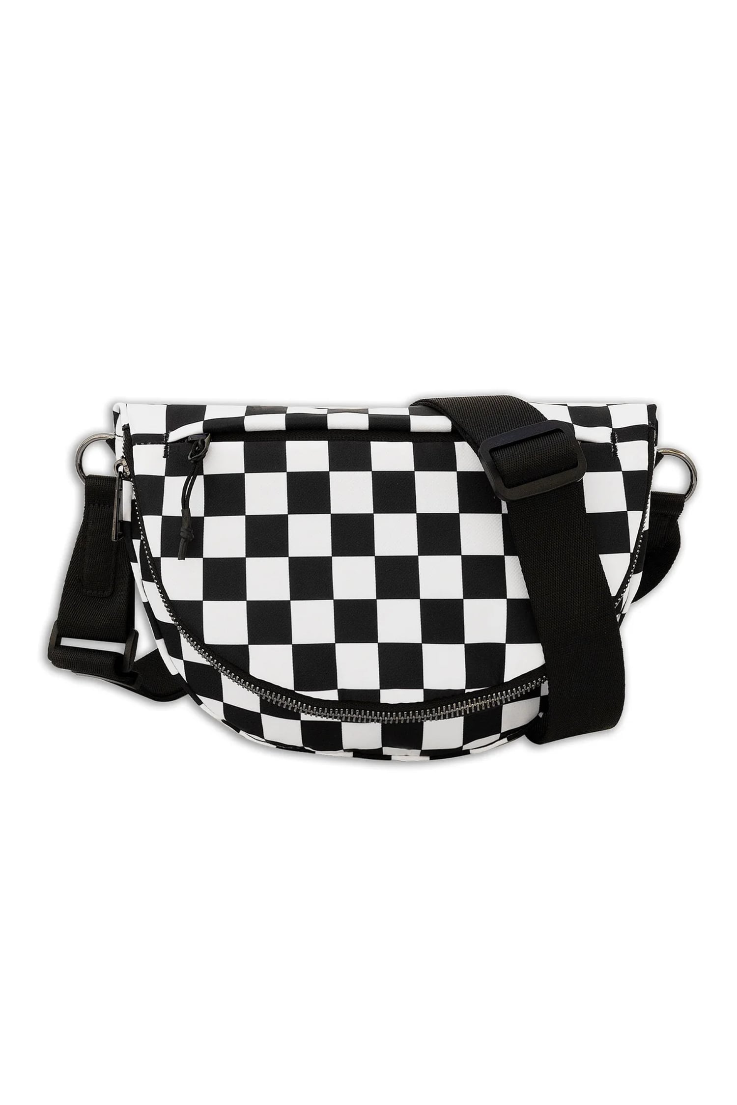 Color black Checkered Canvas Crescent Shoulder Bag