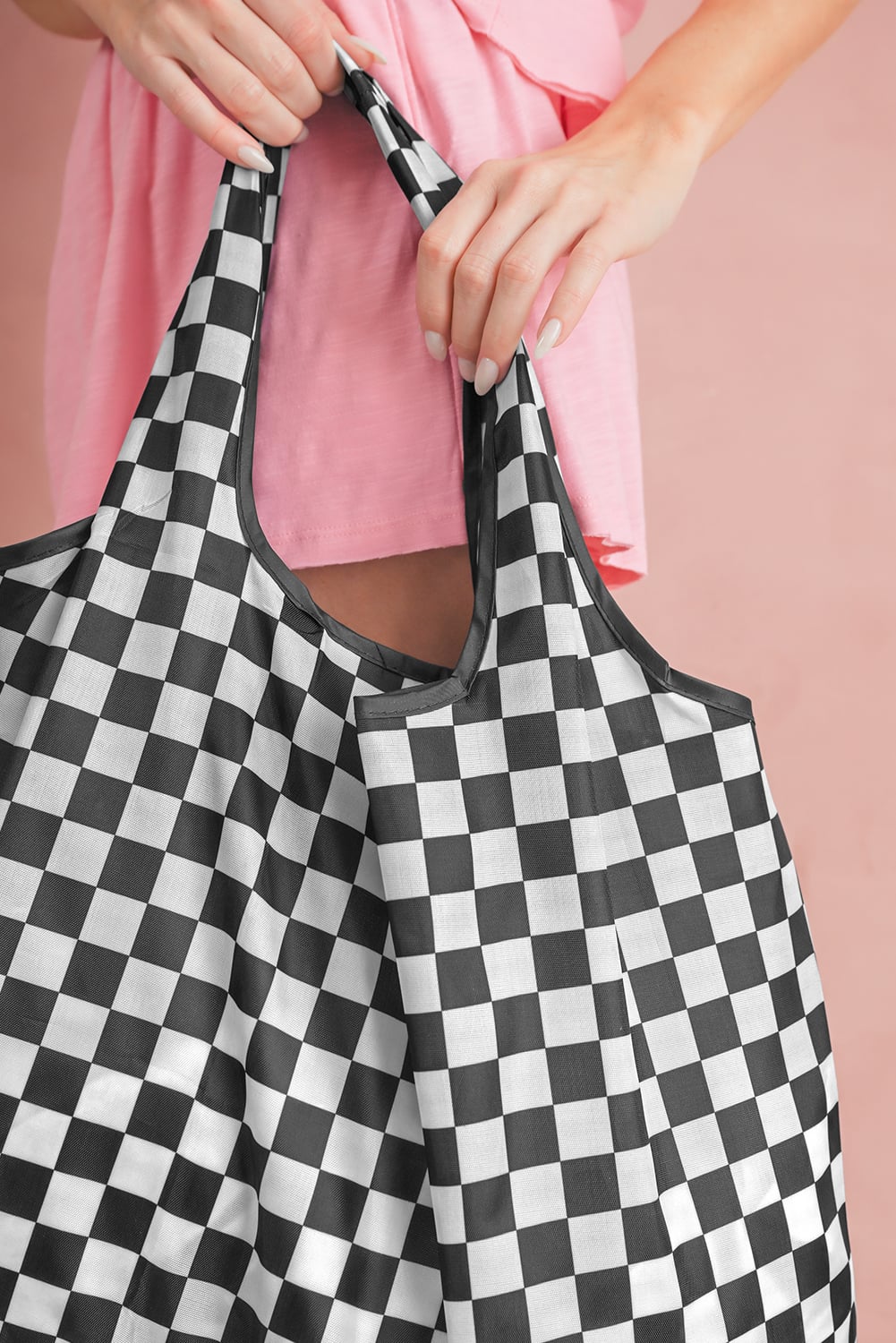 Color black Checkered Print Large Capacity Canvas Shoulder Bag