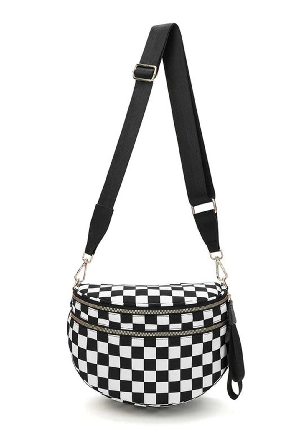 Color black Checkered Print Wide Strap Large Crossbody Bag