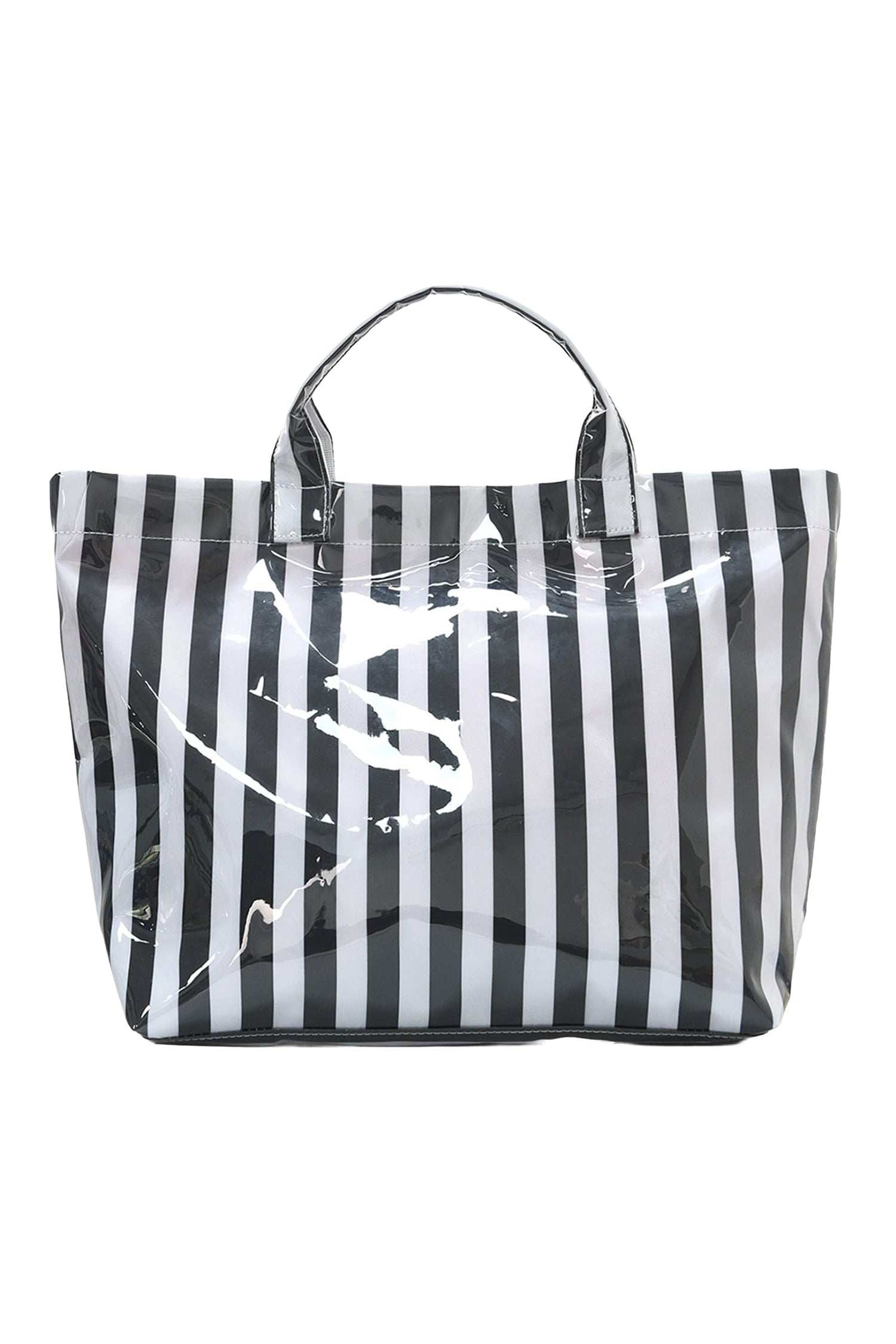 Color black Glossy Striped Vinyl Large Tote Bag (Color Varied)