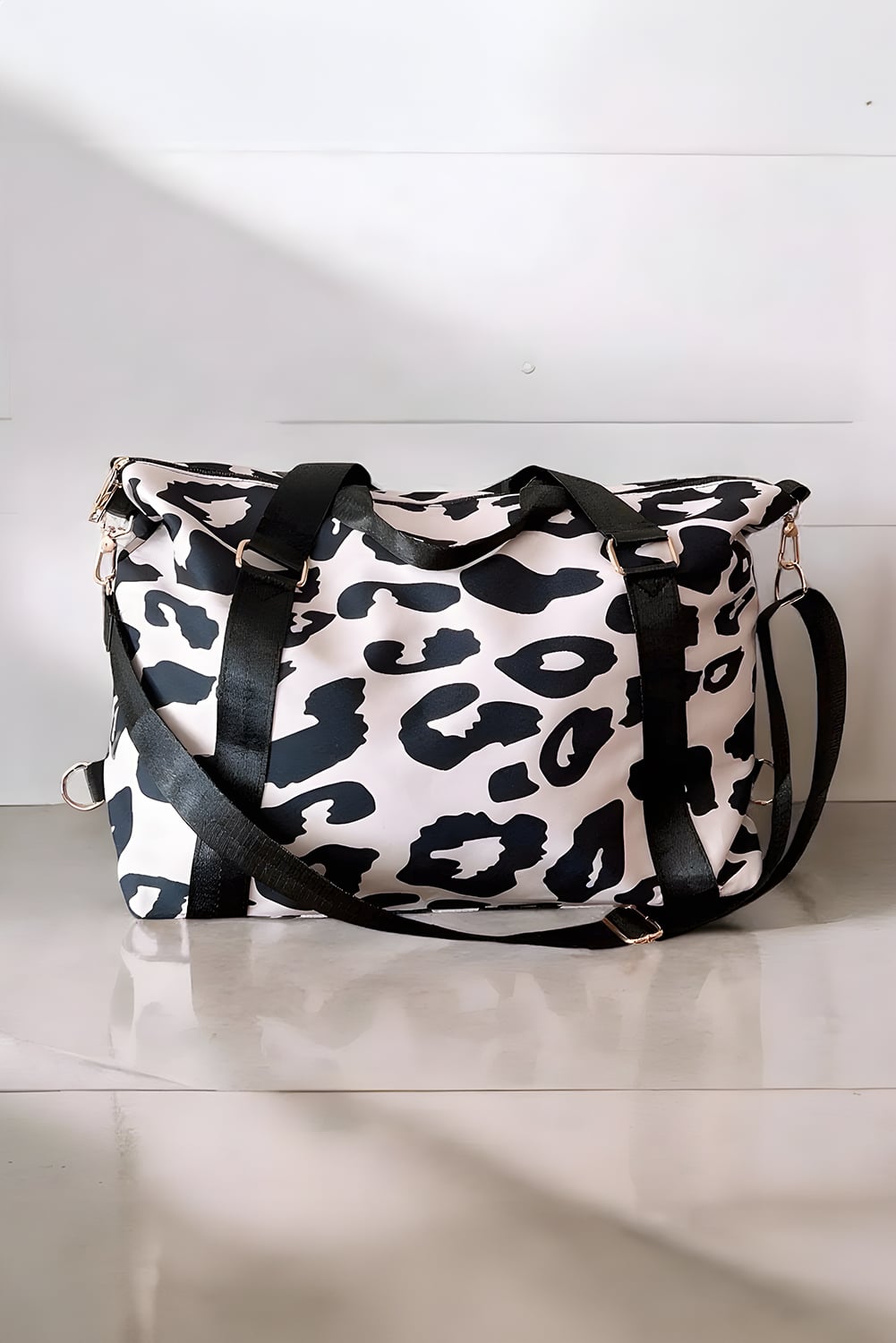 Color black Leopard Print Large Travel Bag