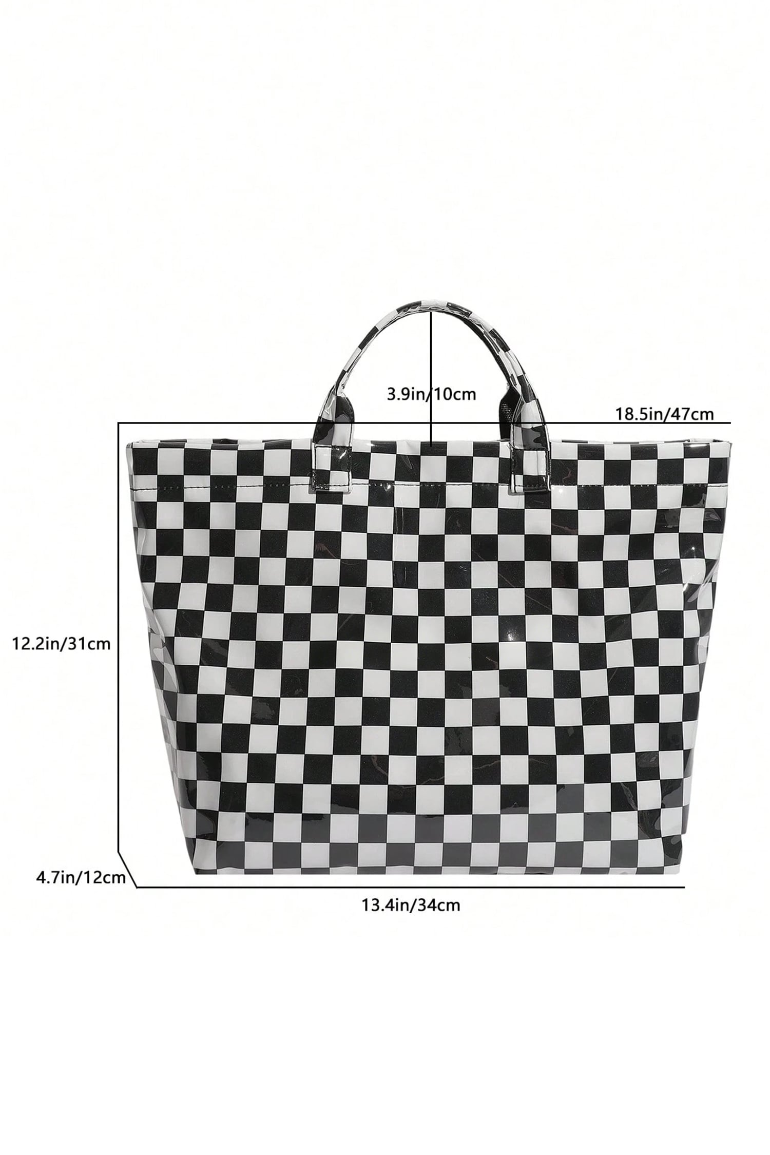 Color black Plaid Pattern PVC Glossy Waterproof Tote Bag
