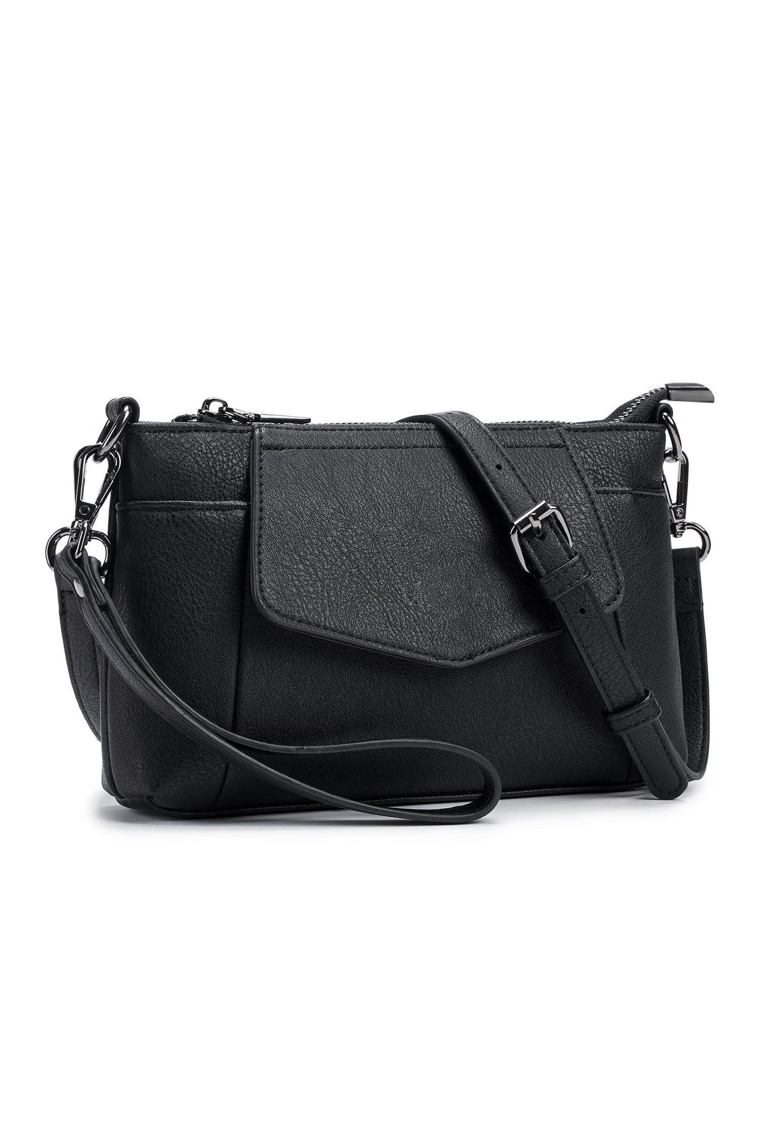 Color black PU Leather Convertible Clutch Single Shoulder Bag