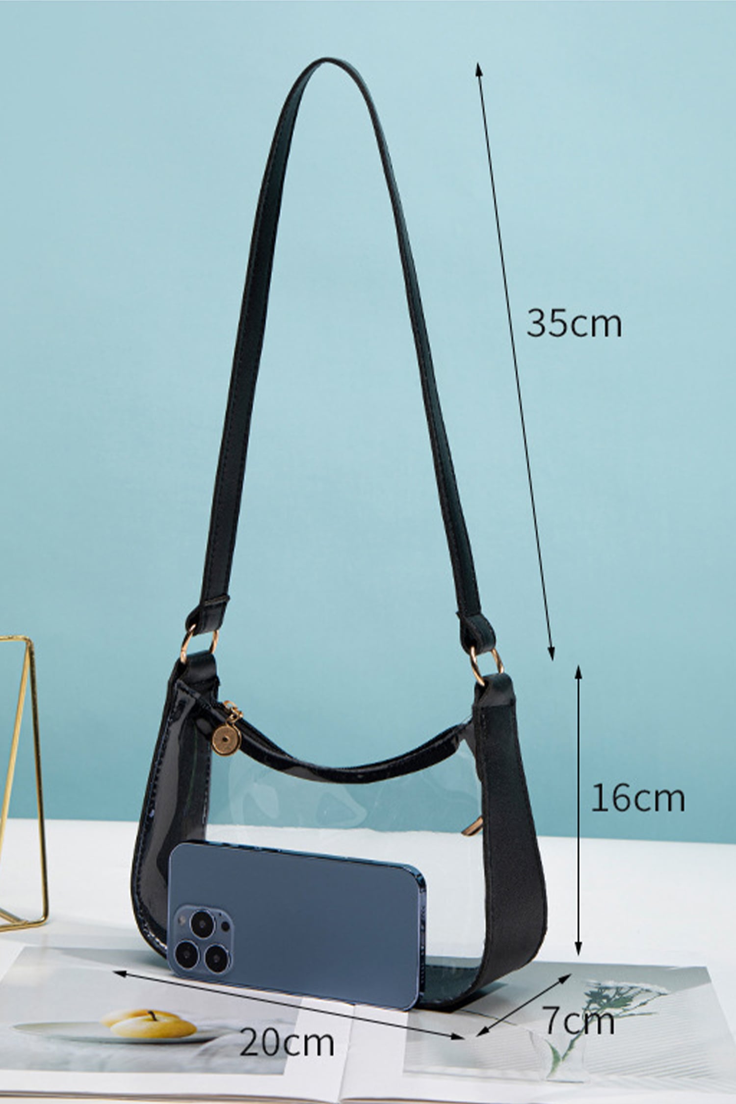 Color black PU Leather Trim Clear Shoulder Bag