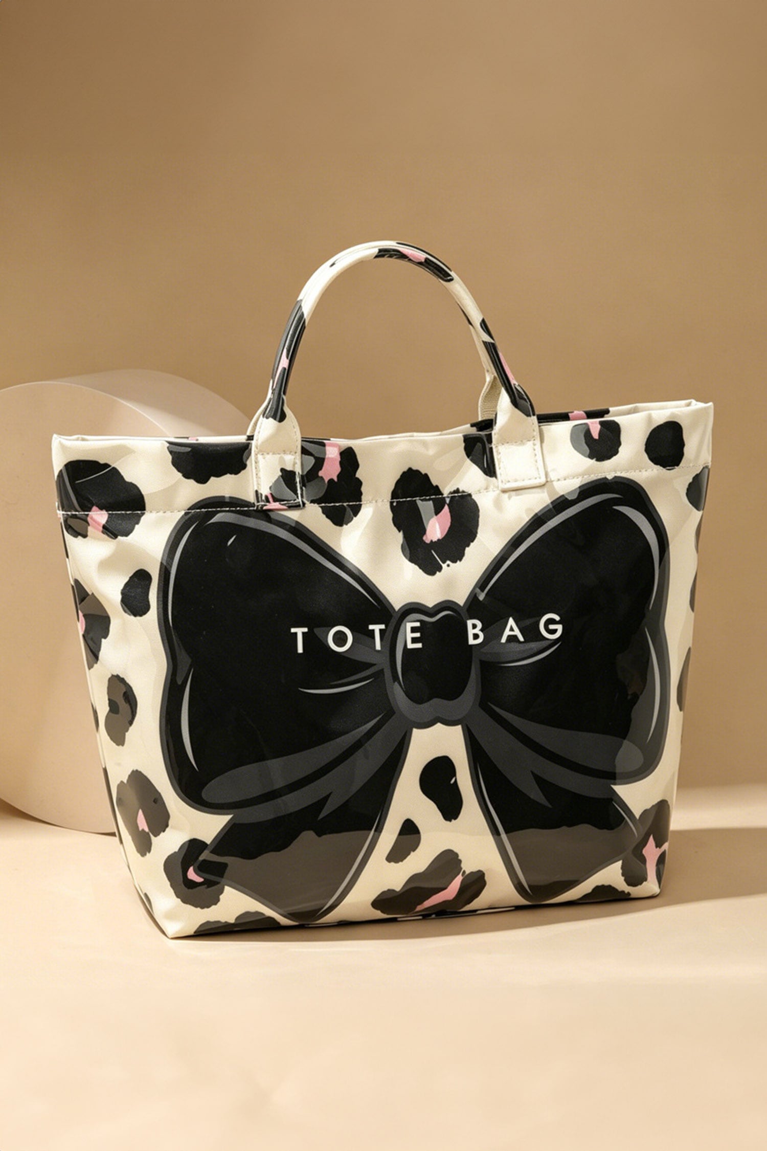 Color black Sweet Bow Leopard Print Sleek PVC Tote Bag