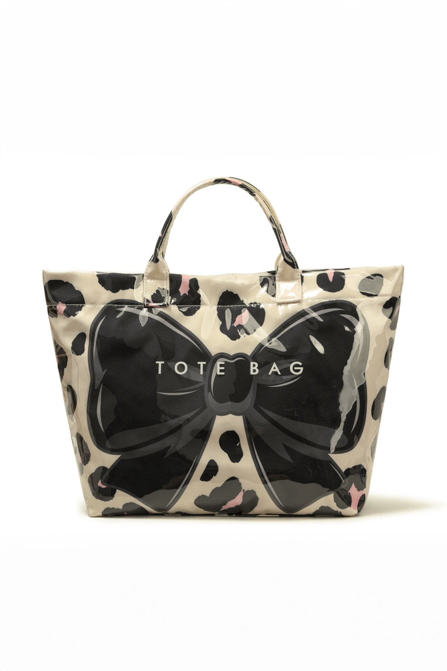 Color black Sweet Bow Leopard Print Sleek PVC Tote Bag