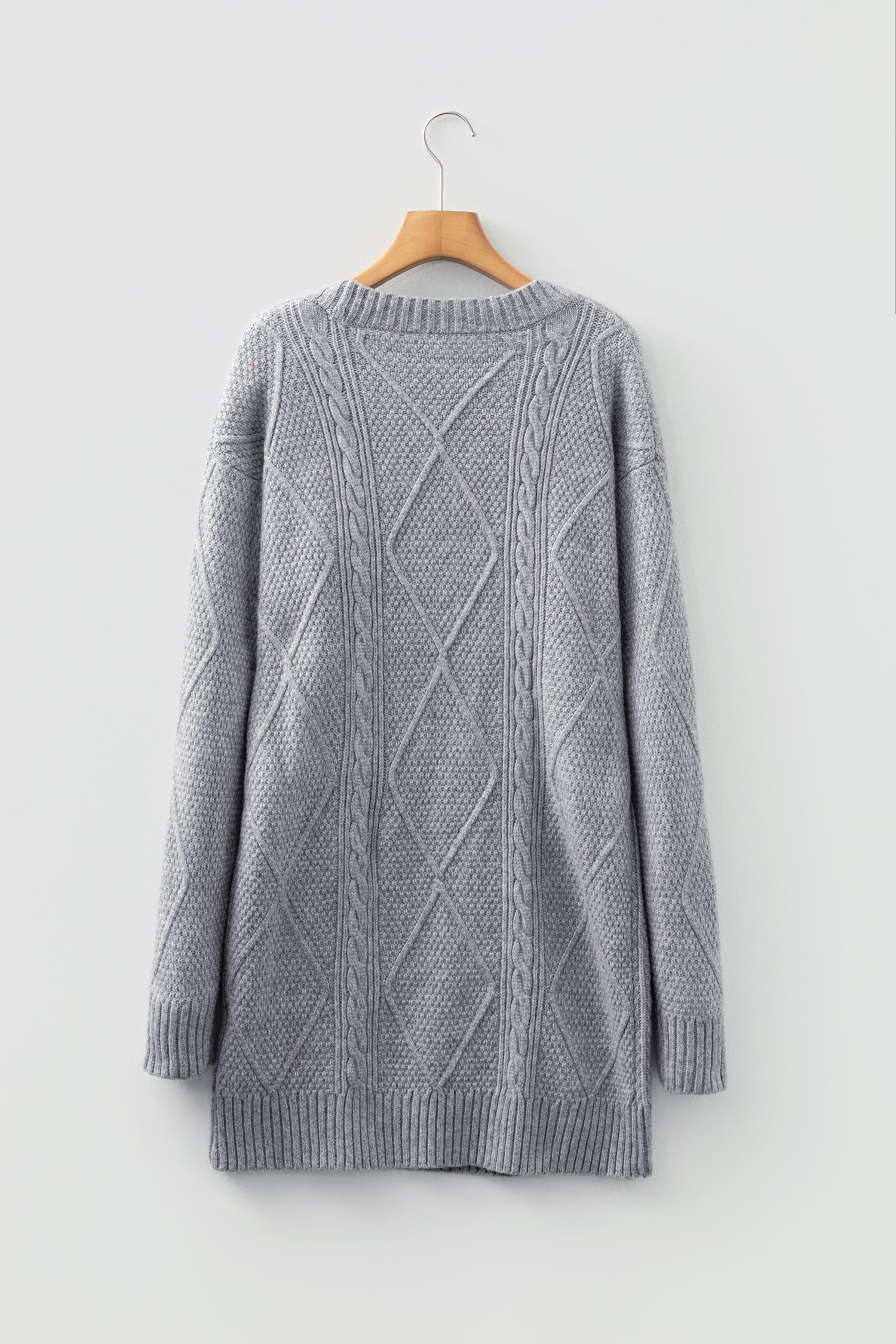 Gray Cable Knit Drop Shoulder Loose Fit Sweater Dress