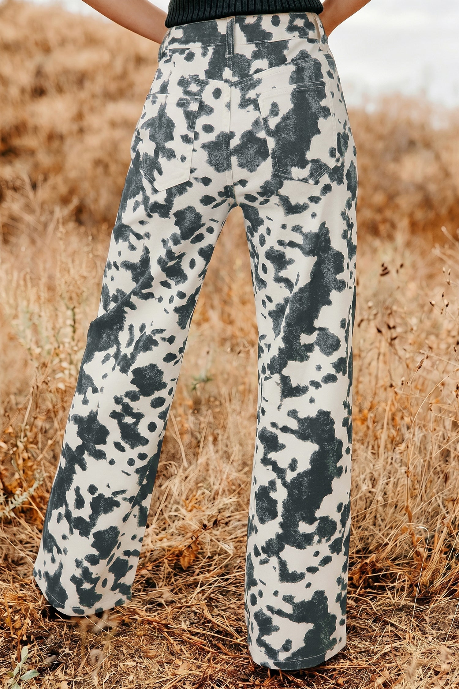 Brown Abstract Print Metal Button Regular Fit Full-Length Jeans