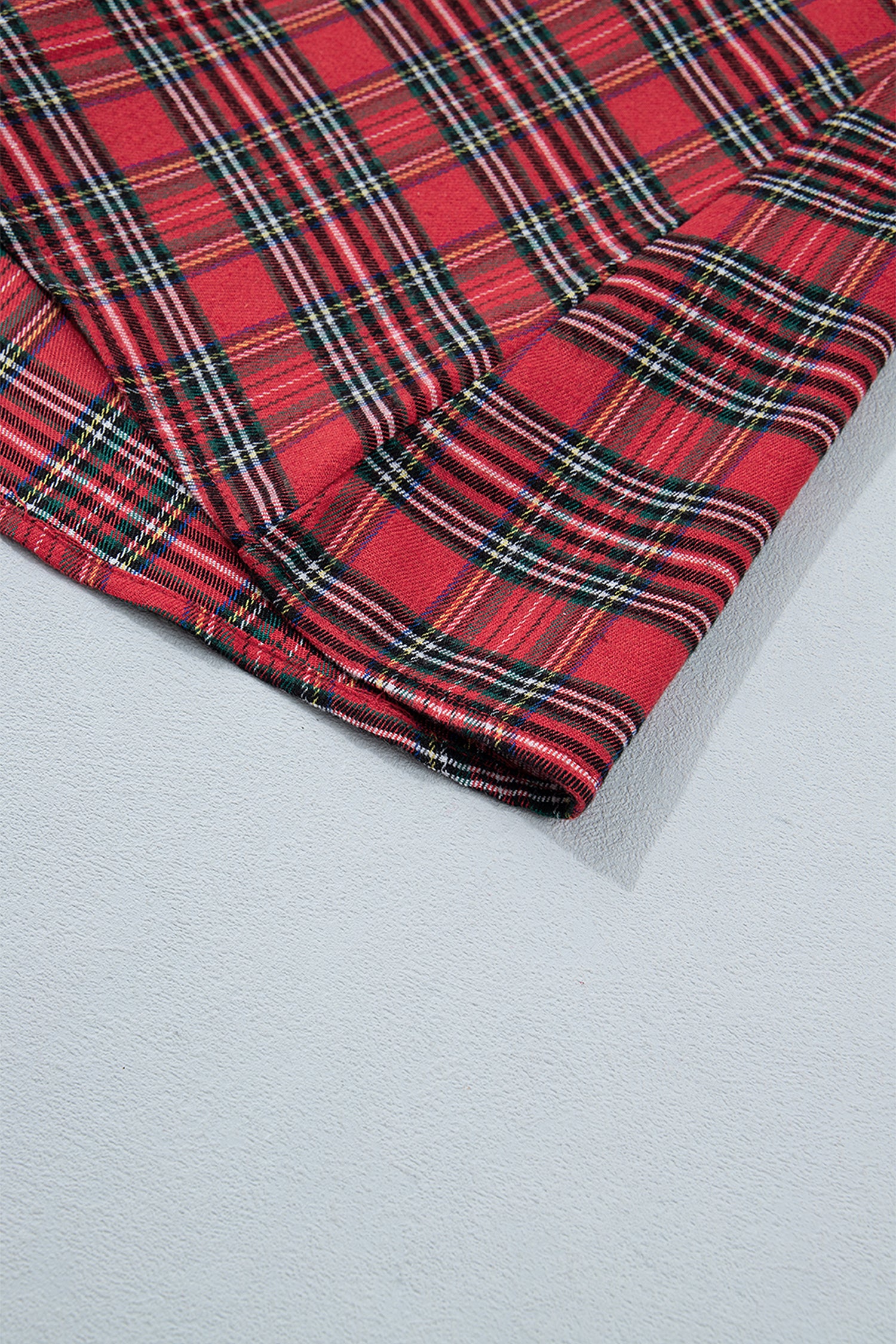Red Plaid Tie Front Long Sleeve Short Shift Dress