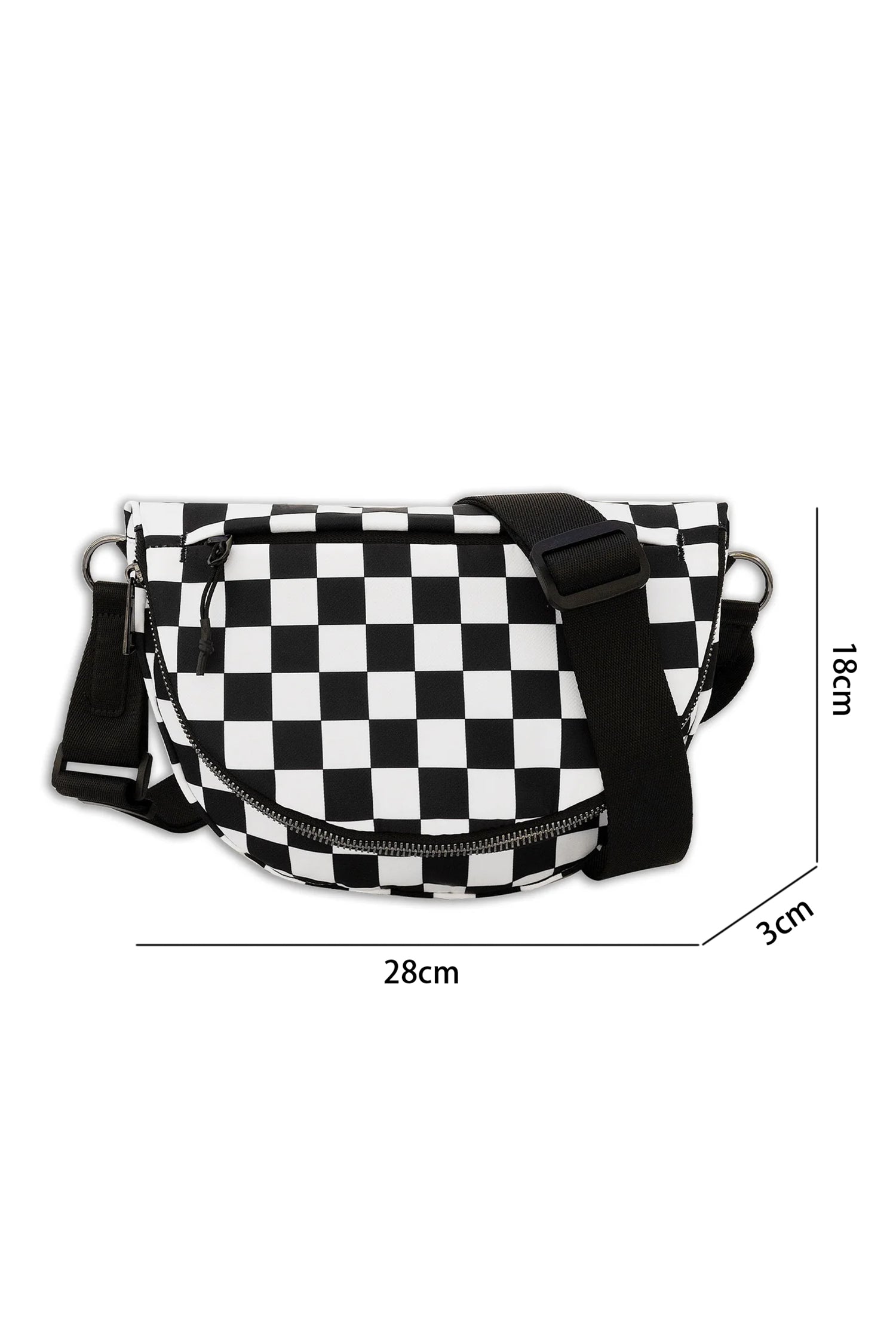 Color black Checkered Canvas Crescent Shoulder Bag