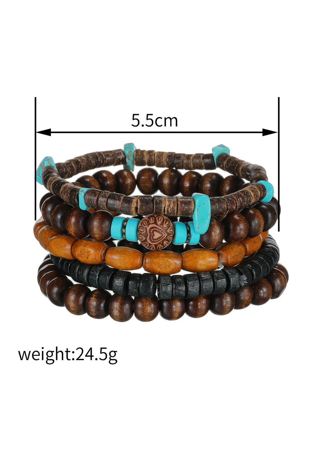 Chestnut Boho Turquoise Wooden Beaded Multi Layer Bracelet