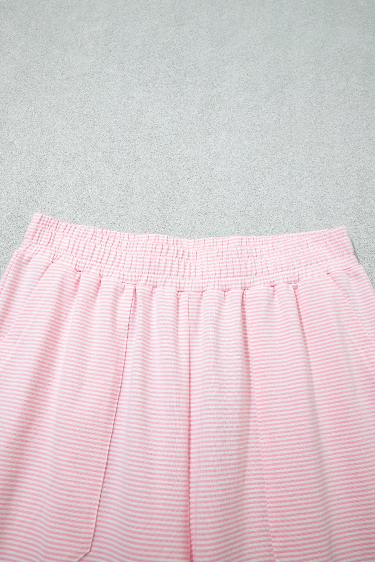 Pink Stripe Color Block Trim Mock Neck Pullover Drawstring Pants Casual Outfit