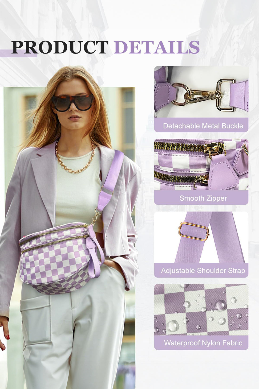 Phalaenopsis Checkered Print Wide Strap Large Crossbody Bag