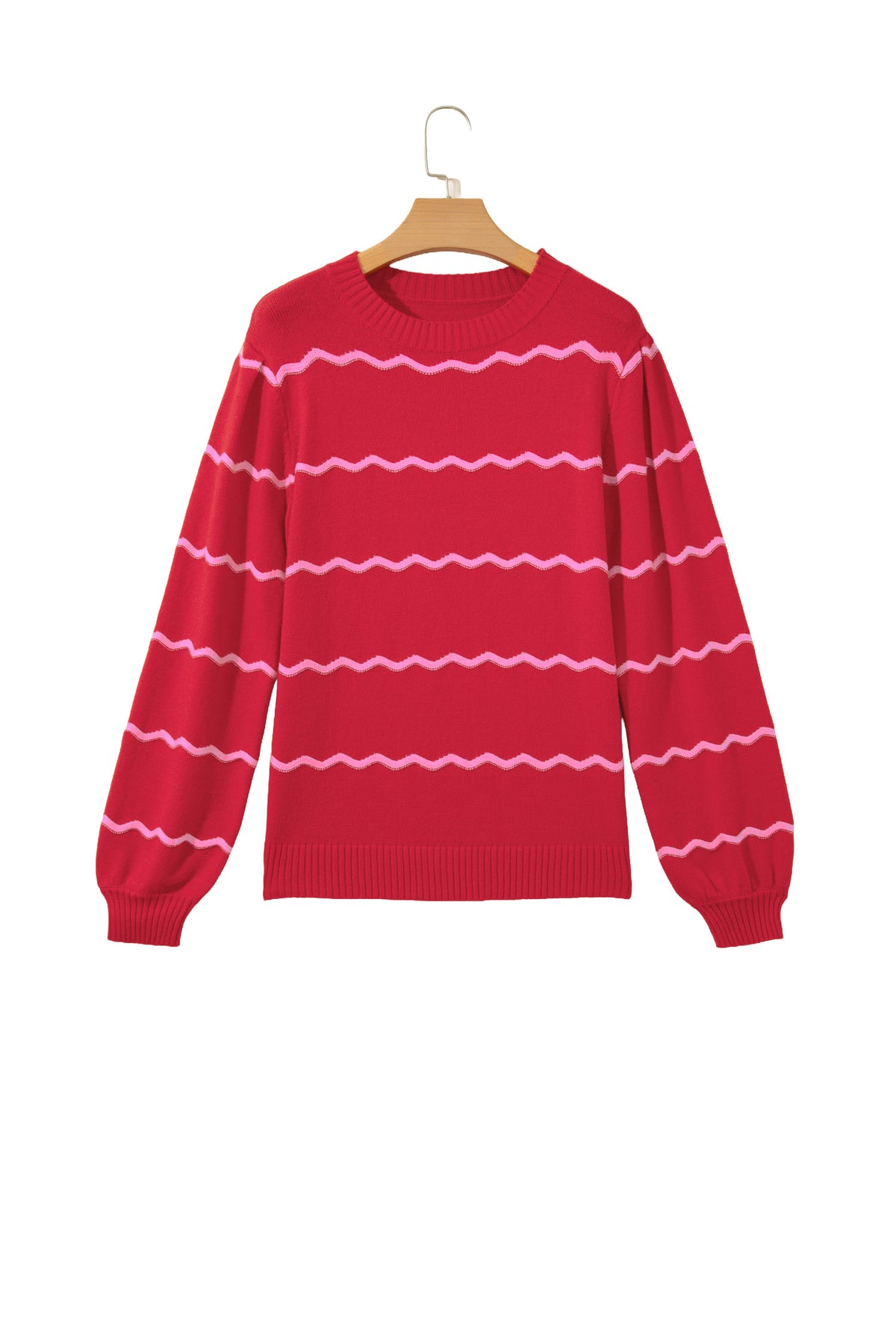 Red Stripe Striped Round Neck Long Sleeve Shift Pullover Sweater
