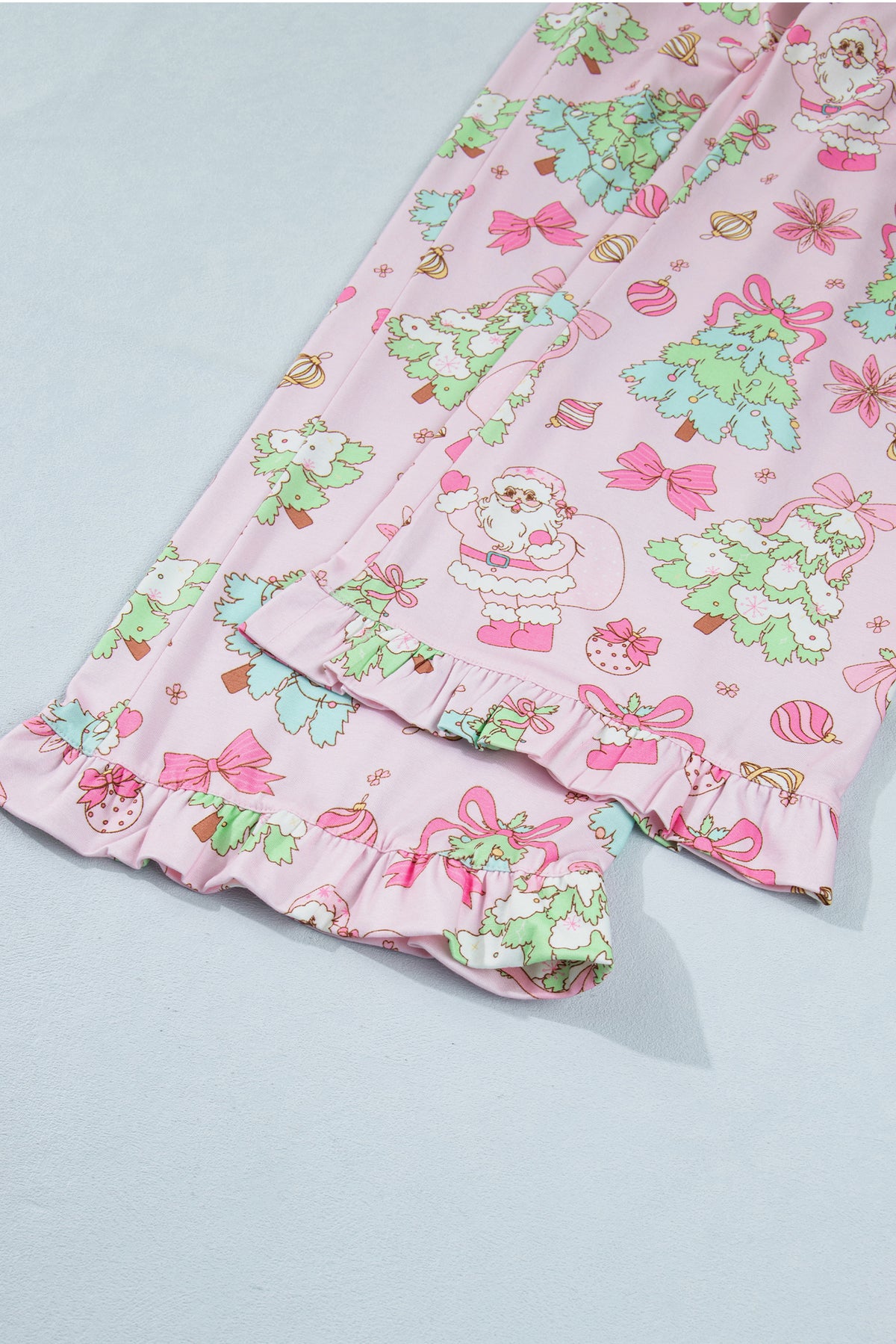 Pink Christmas Print Button Front Long Sleeve Lounge Set