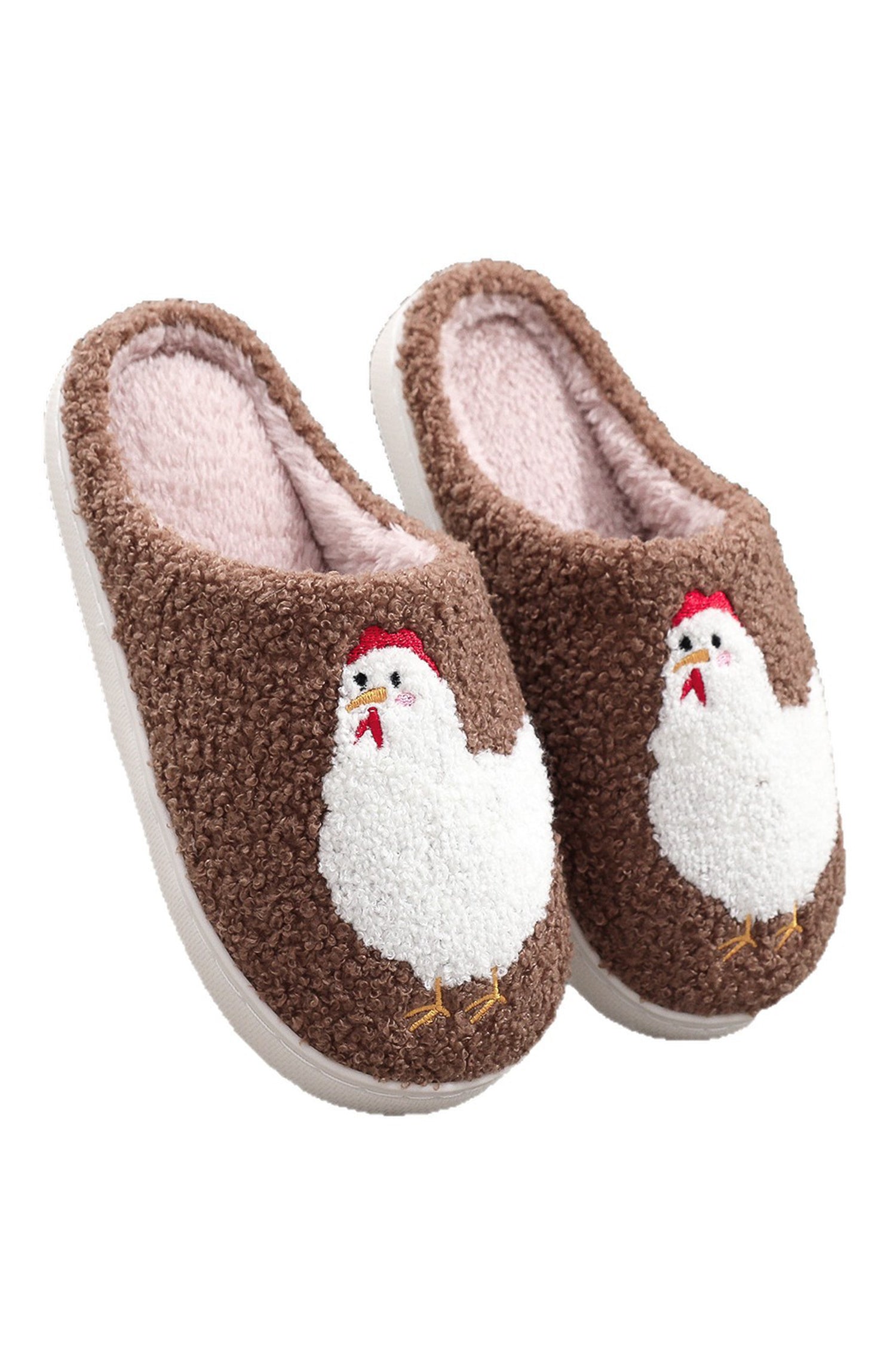 Brown Cartoon Chick Color Contrasted Liner Plush Slippers
