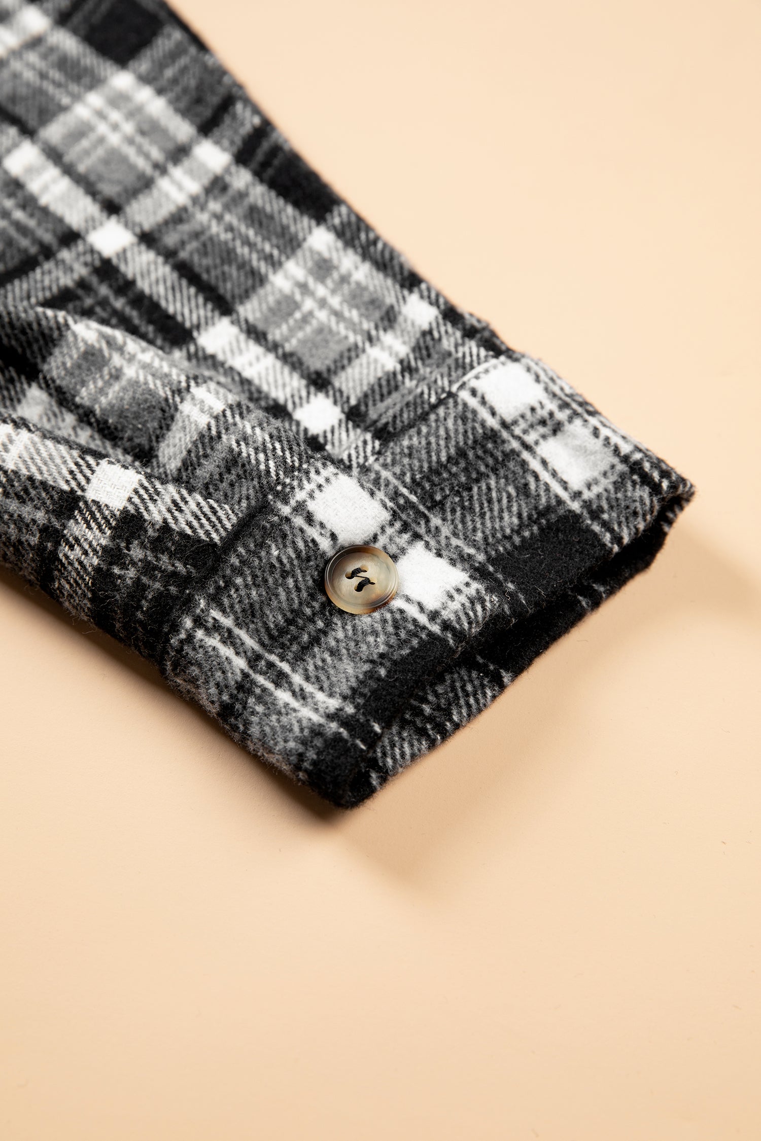 Black Plaid Long Sleeve V Neck Shift Plus Size Shirt Jacket
