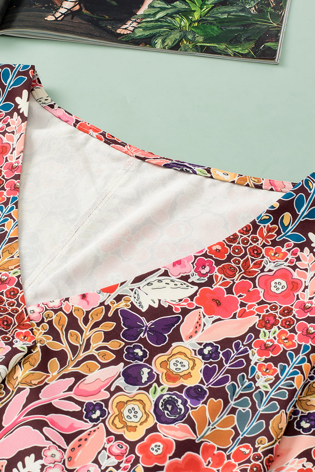 Multicolor Boho Floral Long Sleeve V-Neck Blouse