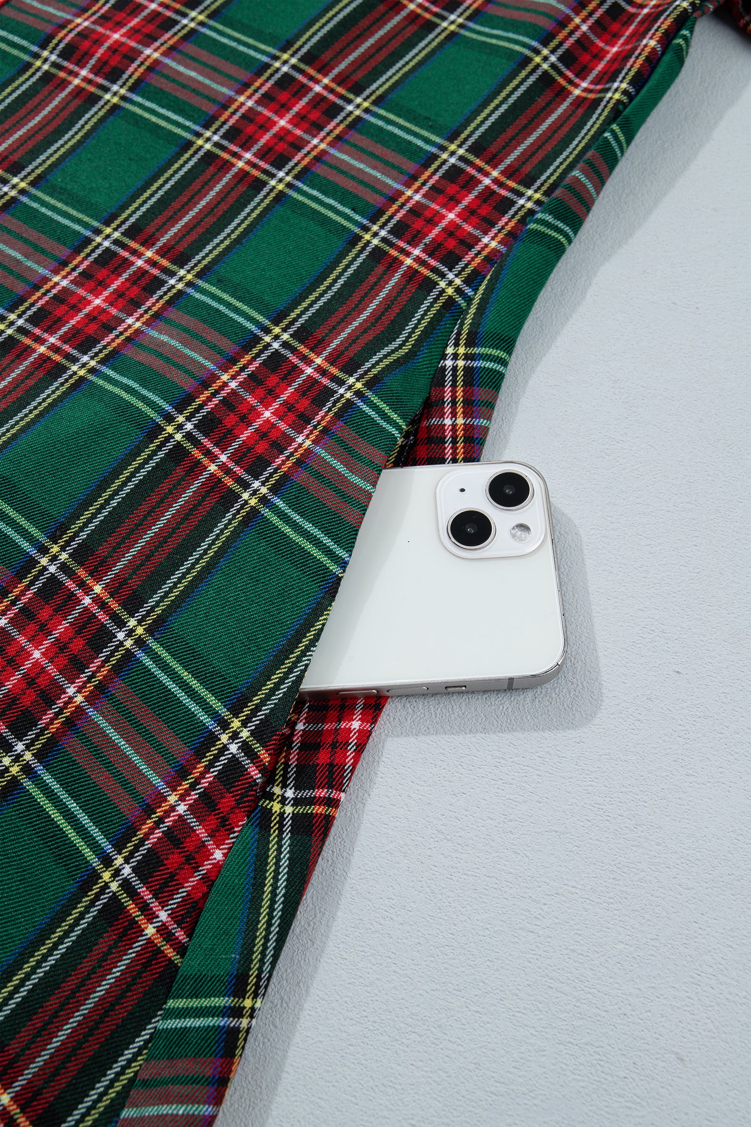 Green Plaid Button Front Short Sleeve Shift Dress
