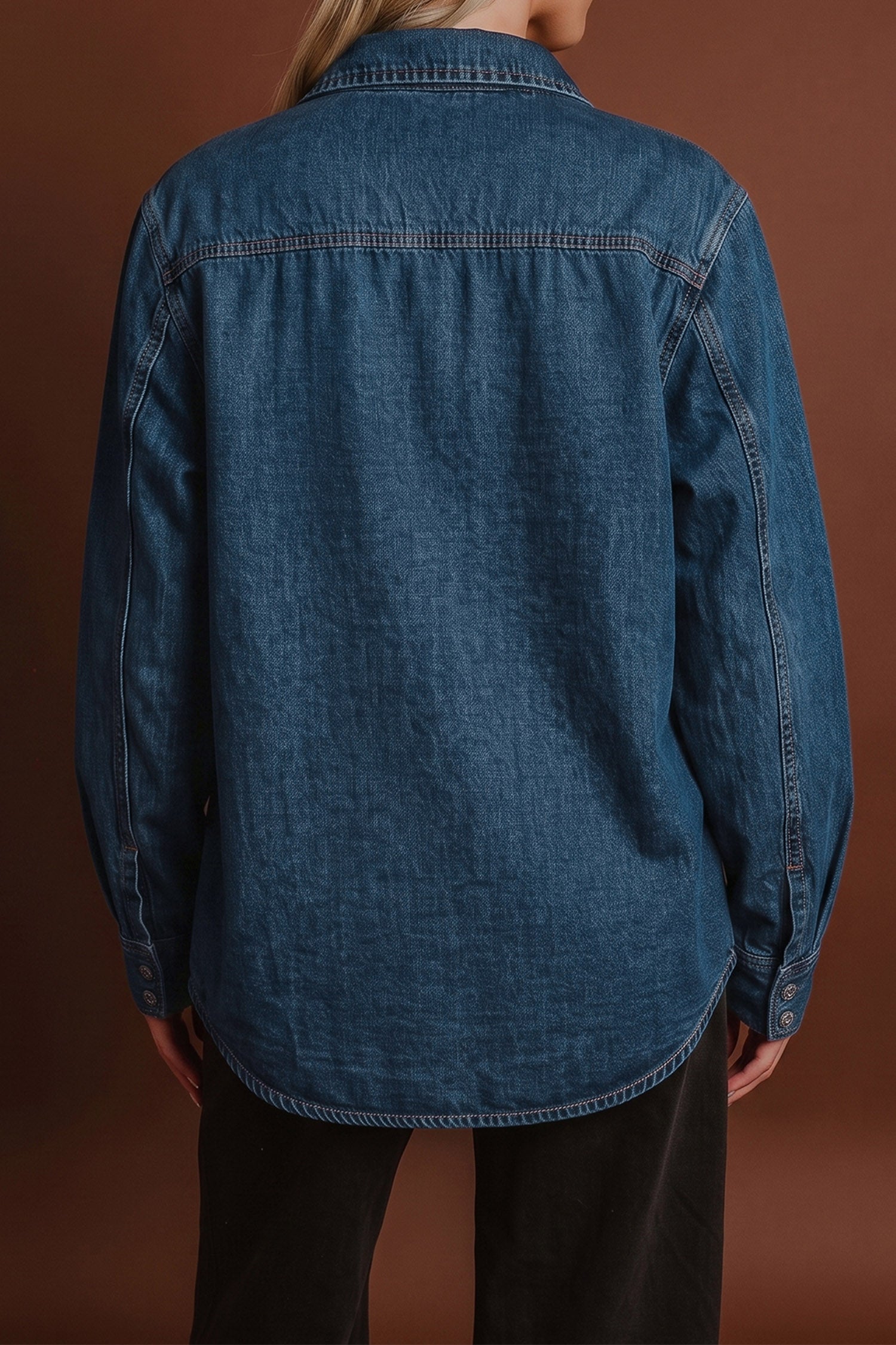 Navy Blue Western Tunic Shirt Style Denim Jacket