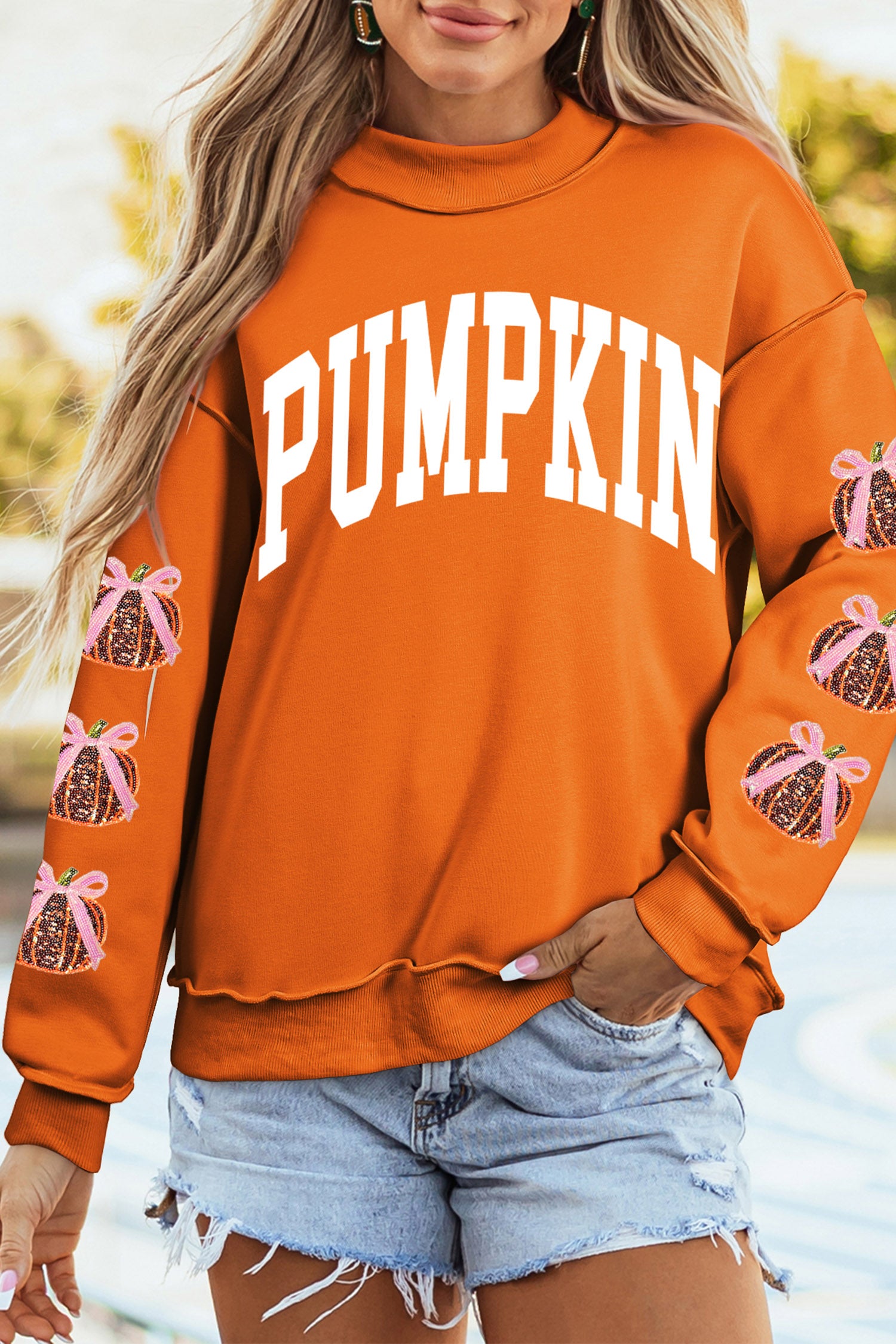 Carrot Sequined Pumpkin Applique Pumpkin Graphic Customized Sweatshirt