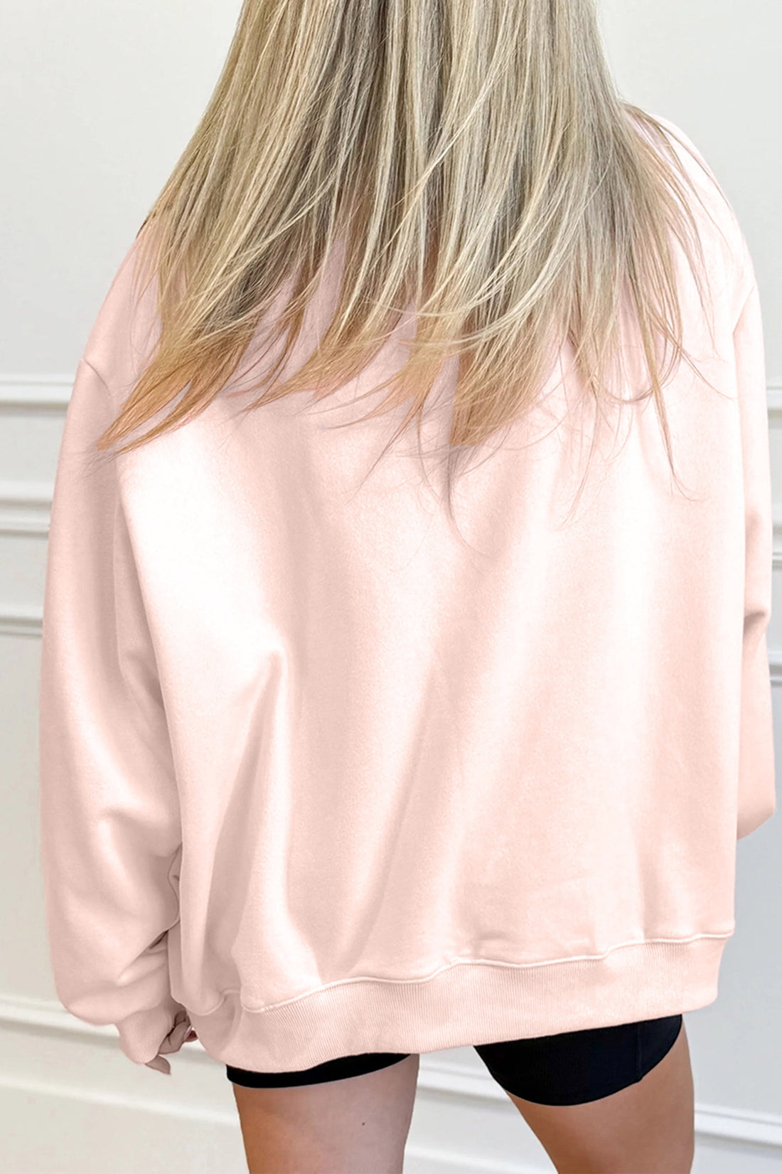Apricot Pink Mock Neck Polka Dot Jesus Slogan Tunic Sweatshirt