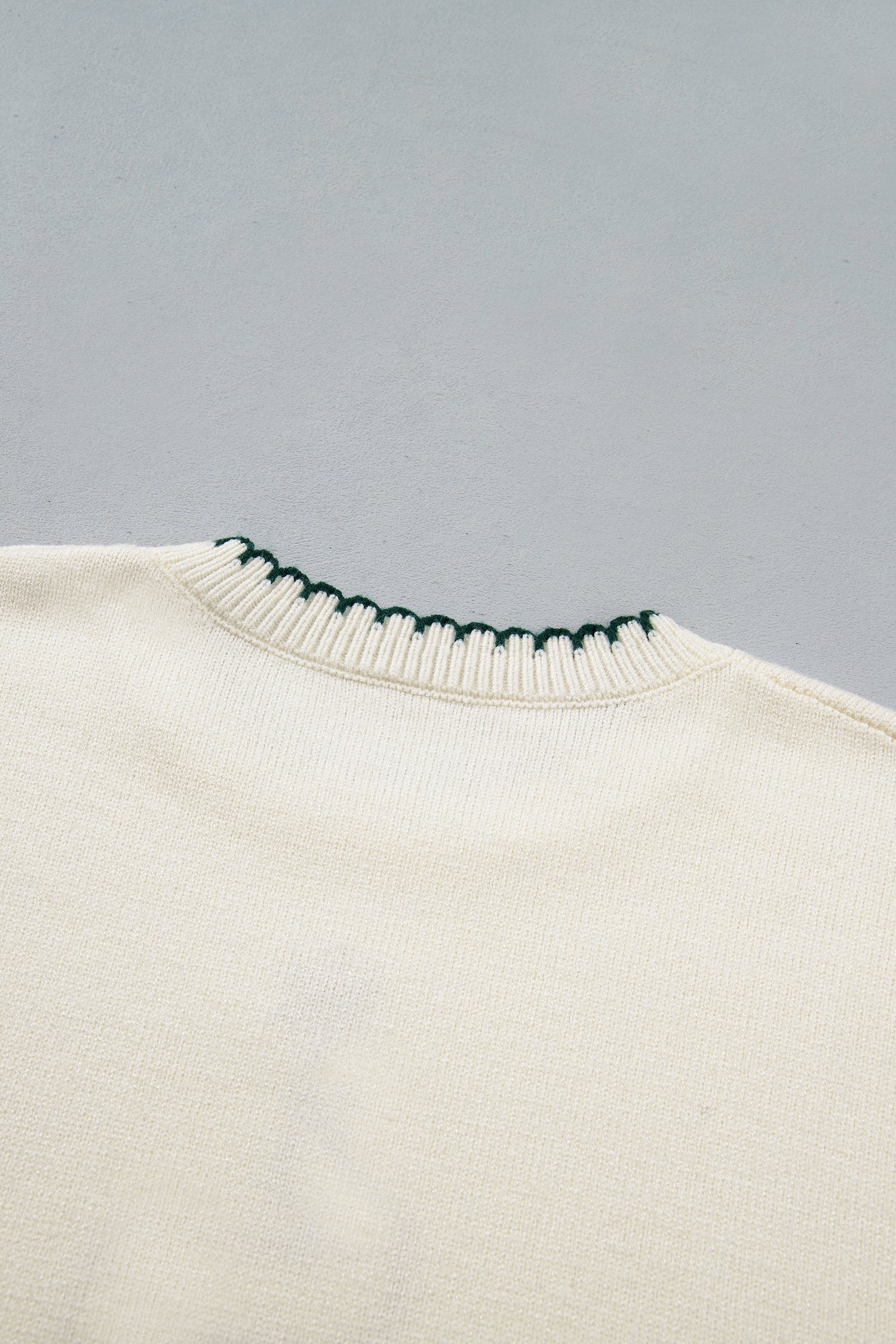 Beige Stitched Detail Christmas Tree Holiday Casual Sweater