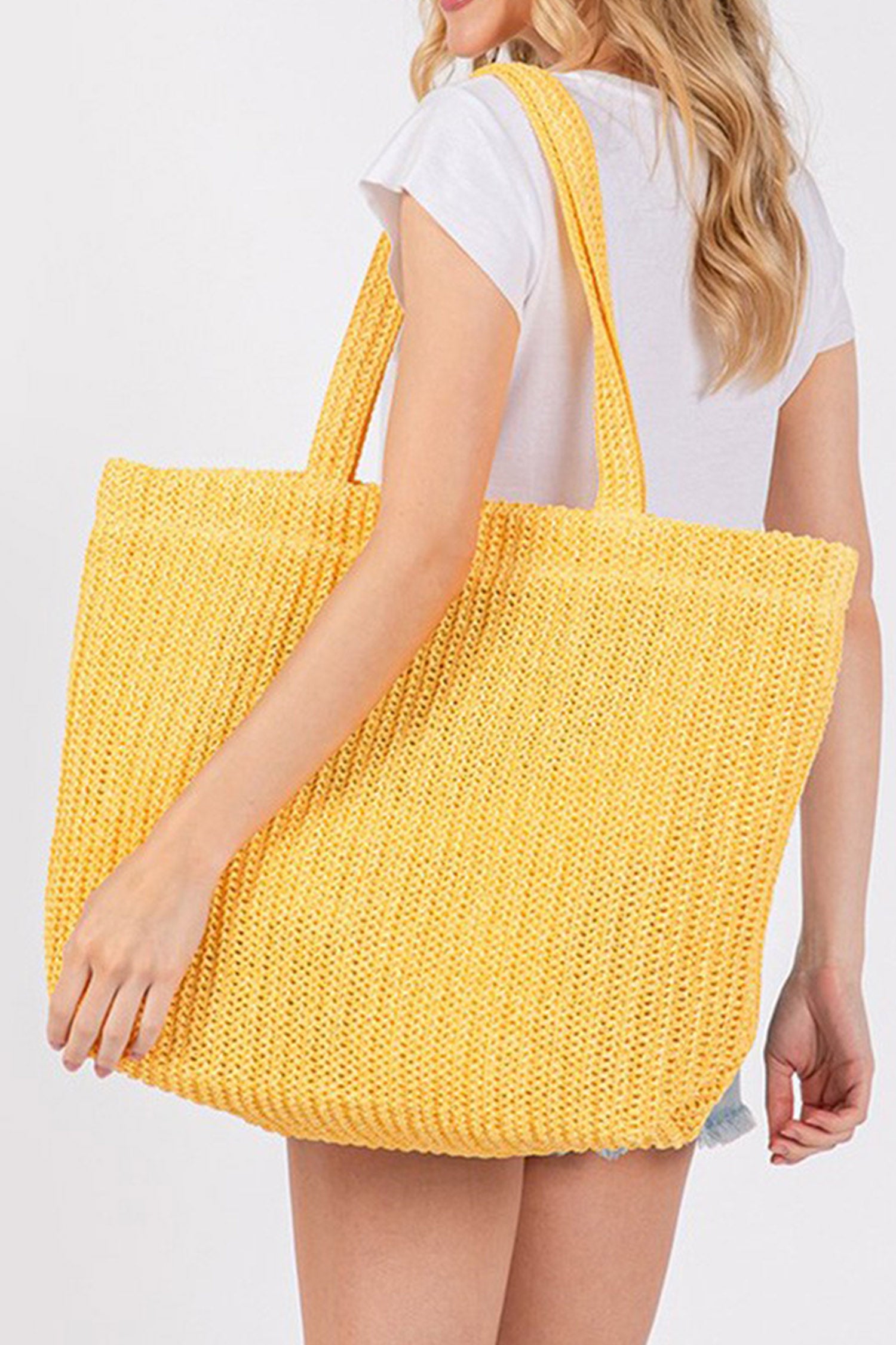 Ginger Solid Color Straw Woven Summer Beach Tote Bag