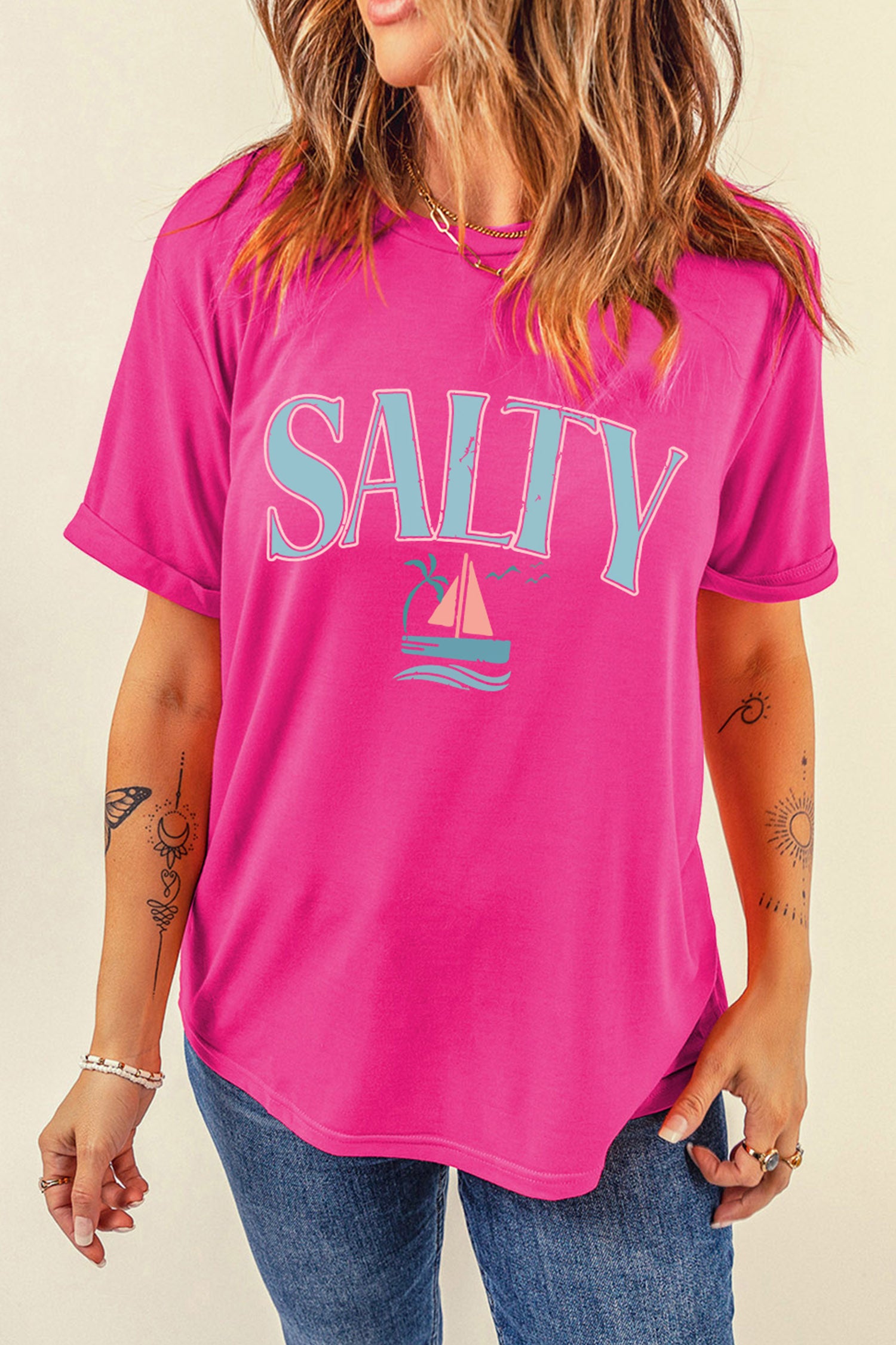 Rose Red Vintage SALTY Slogan Beach Vacation Graphic Tee