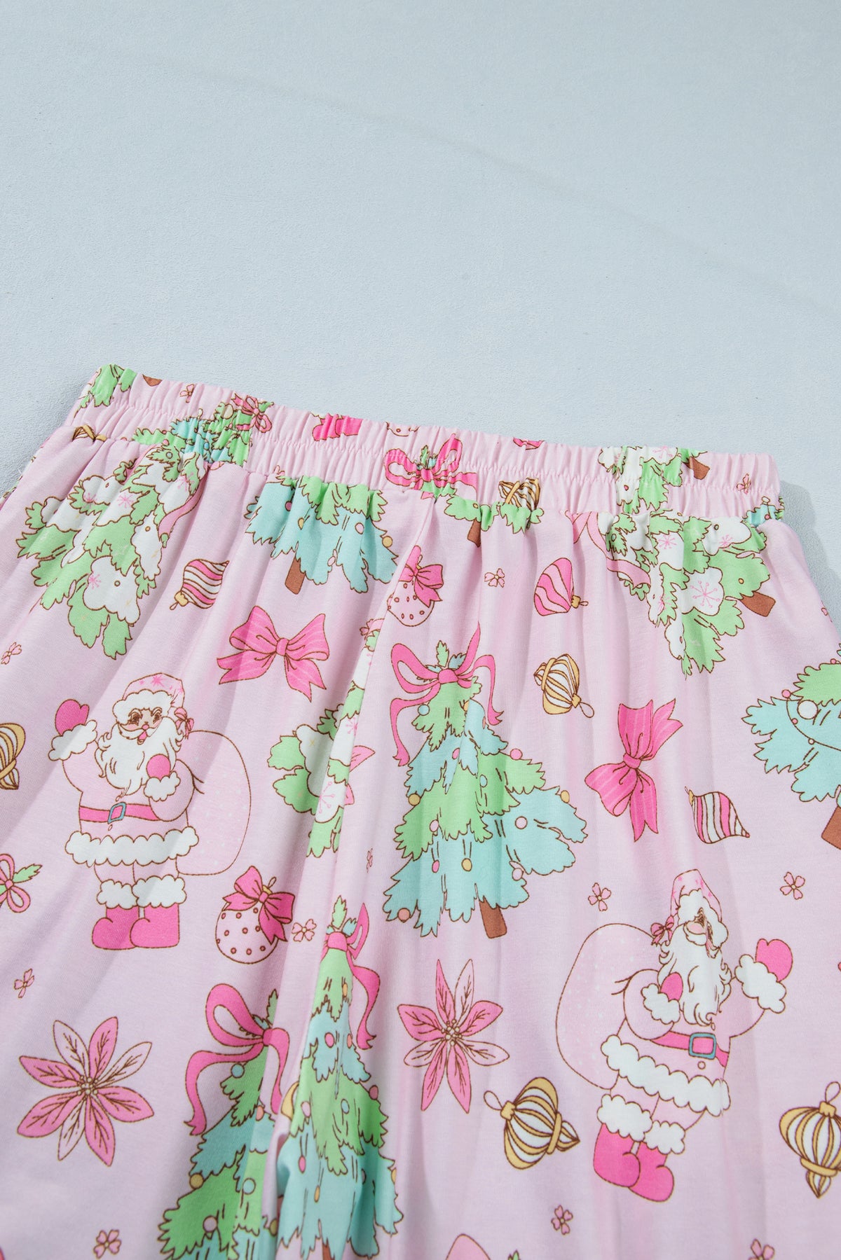 Pink Christmas Print Button Front Long Sleeve Lounge Set