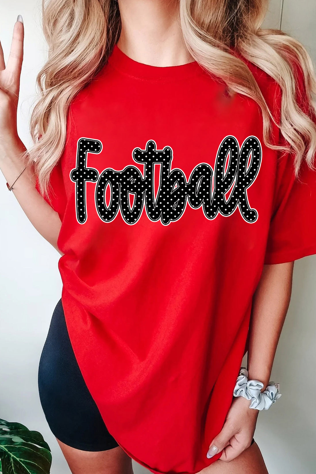 Red Football Polka Dot Letter Graphic Game Day T Shirt