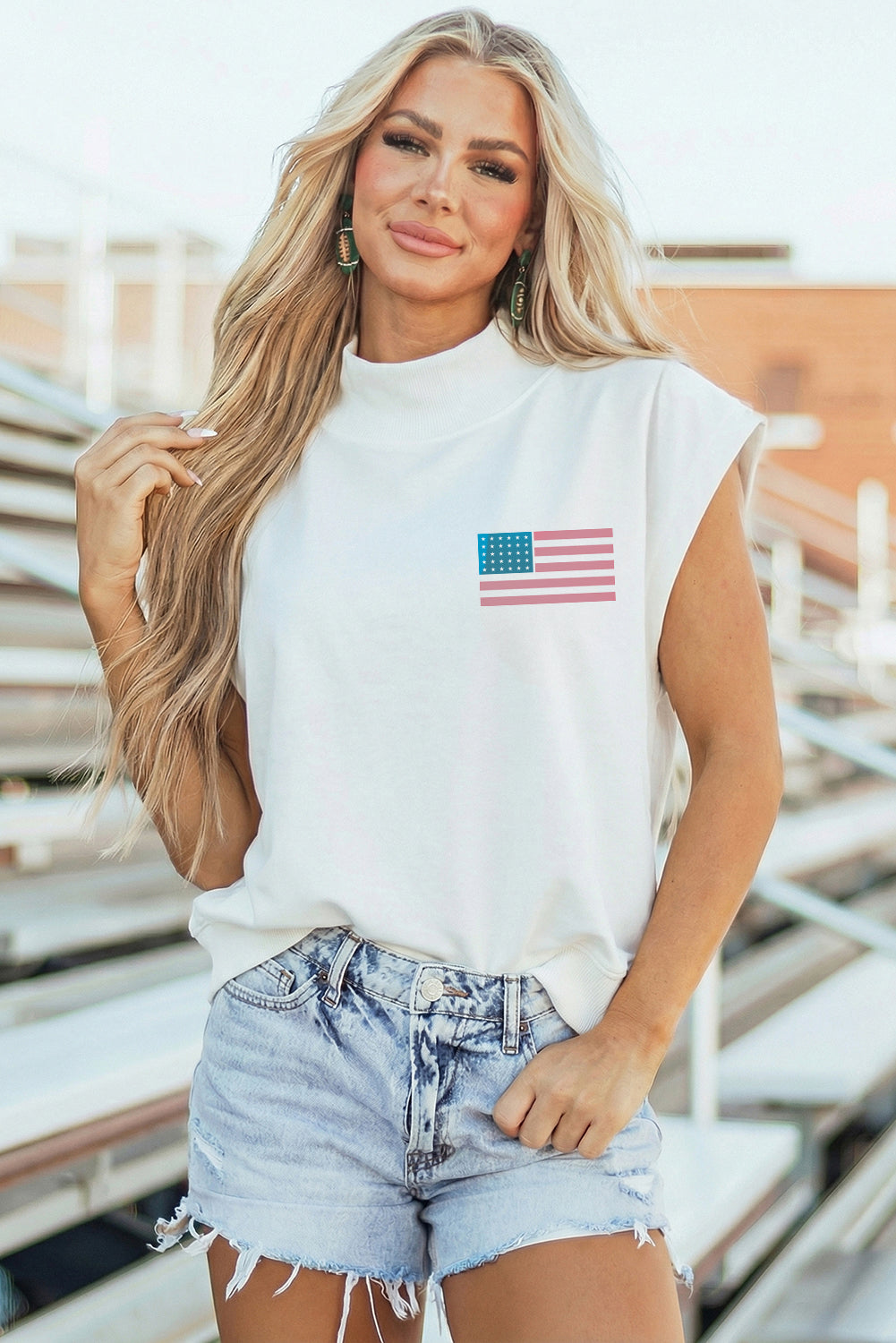 White American Flag LIVE FREE Double Side Printed High Neck Top