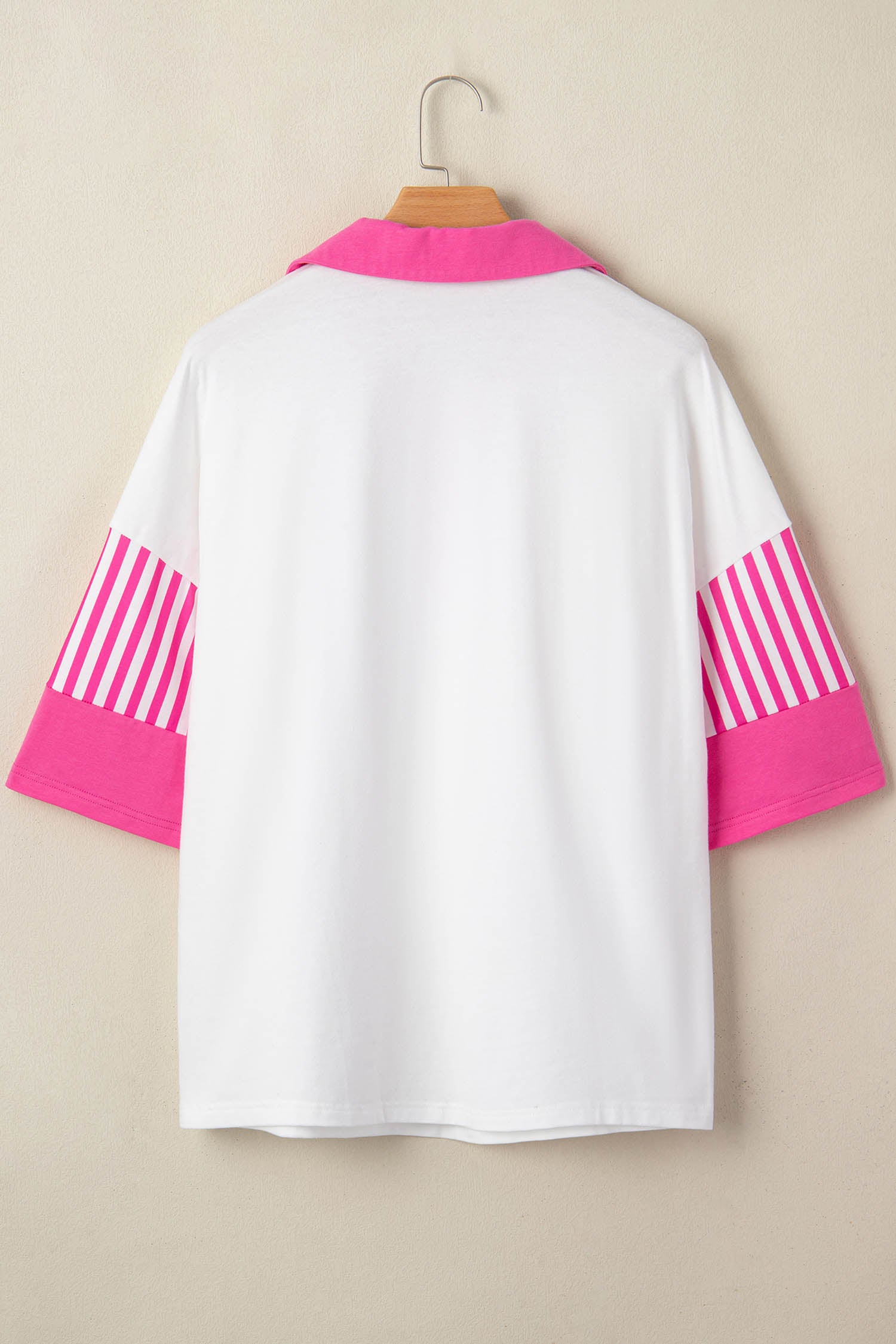 White Sequin Strawberry Print V Neck Striped Sleeve Casual Summer Tee