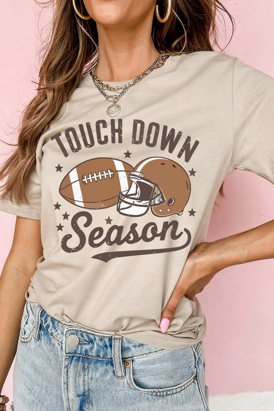 Khaki TOUCH DOWN Season Rugby Print Round Neck T-Shirt