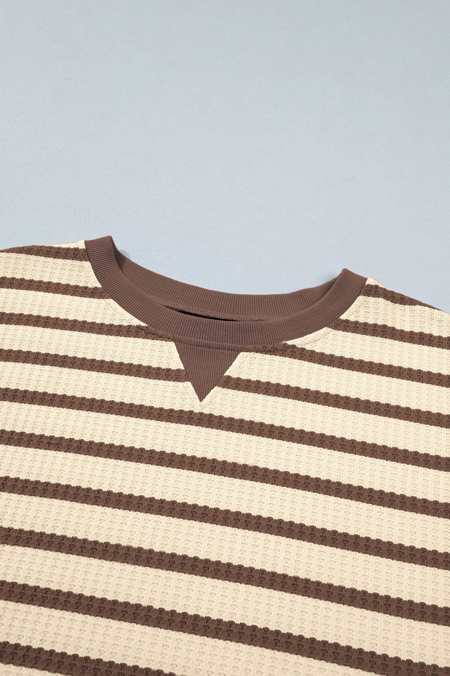 Brown Stripe Patchwork Ribbed Cuff Casual Pullover Sweatshirt