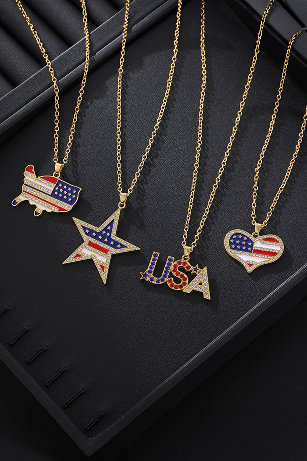 Gold Rhinestone American Flag Star Necklace