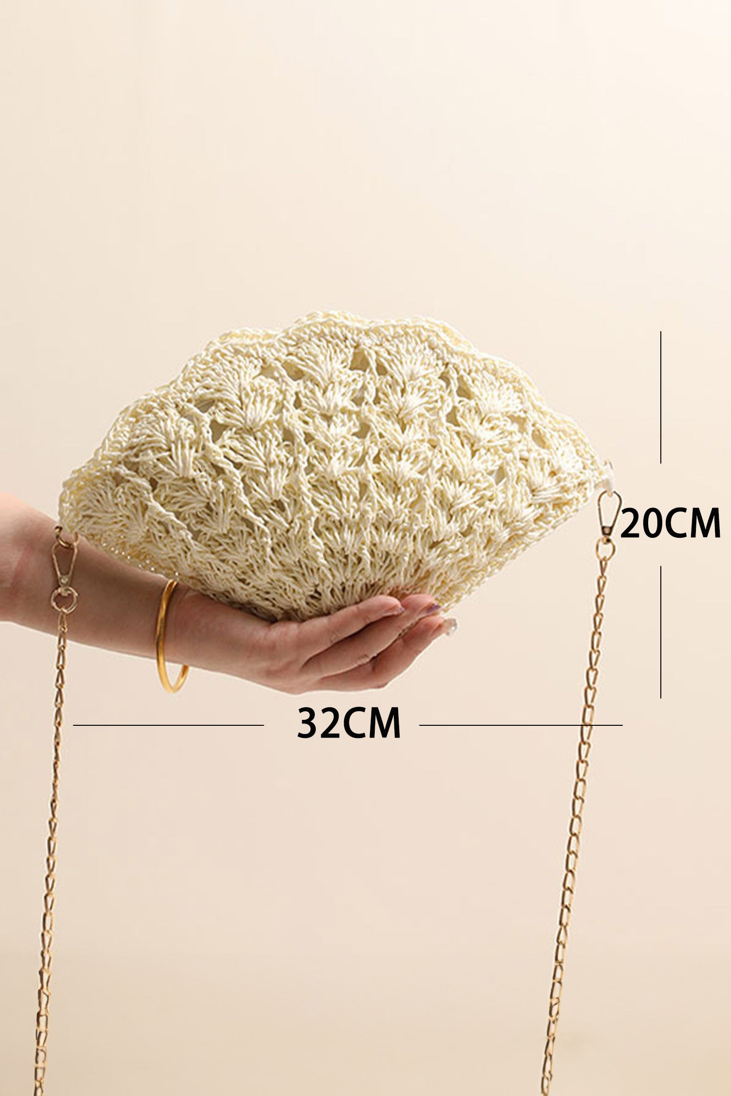 White Crochet Straw Beach Vacation Shell Shape Chain Strap Bag