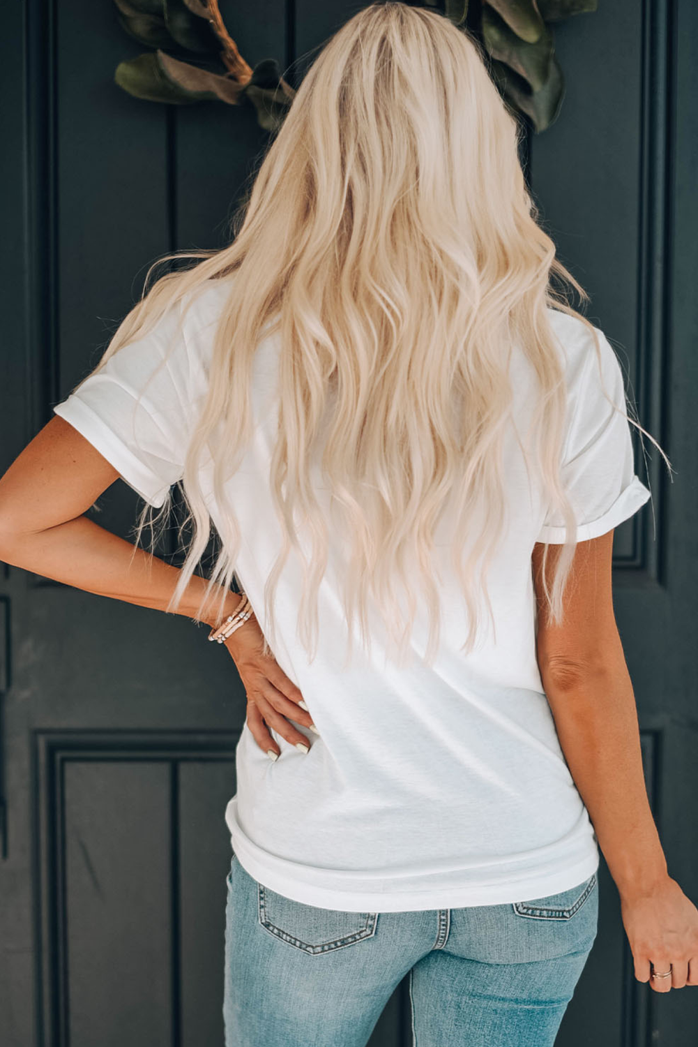 White American Flag 1776 Embroidered Pattern Crew Neck Tee