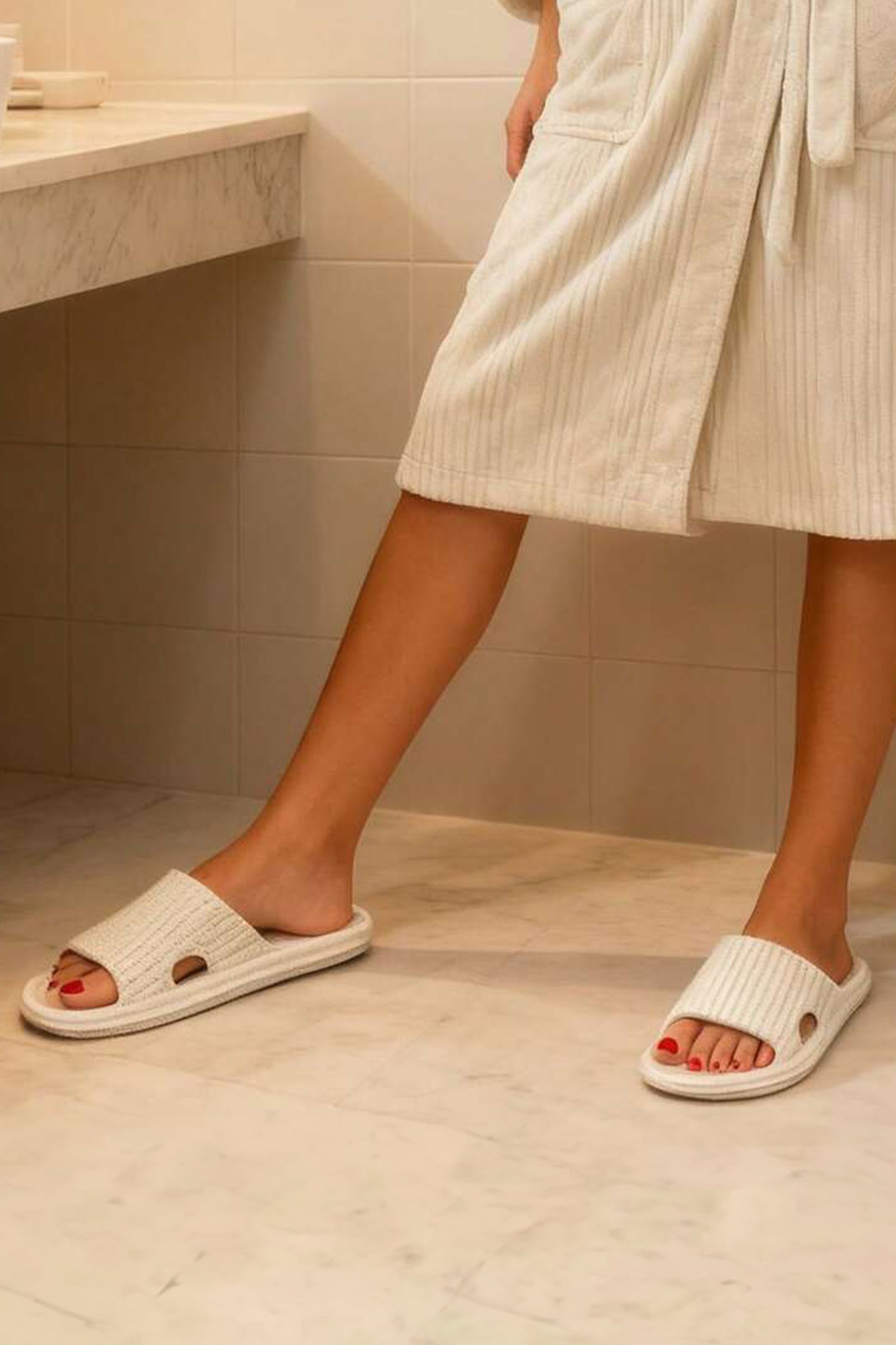 White Anti-skid Textured Hollowed Bathing Slippers