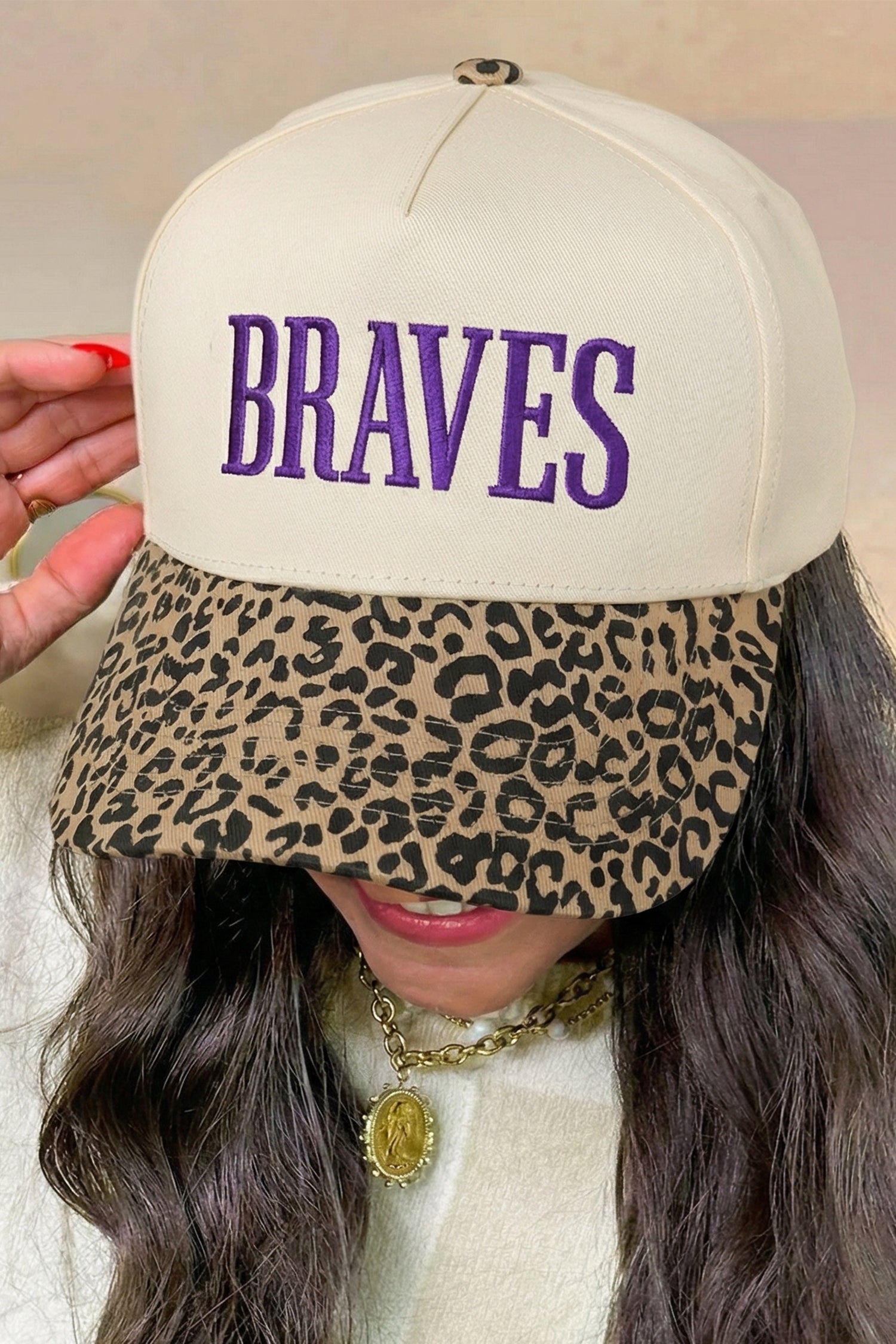 Parchment Leopard Contrast Brim BRAVES Embroidered Cap