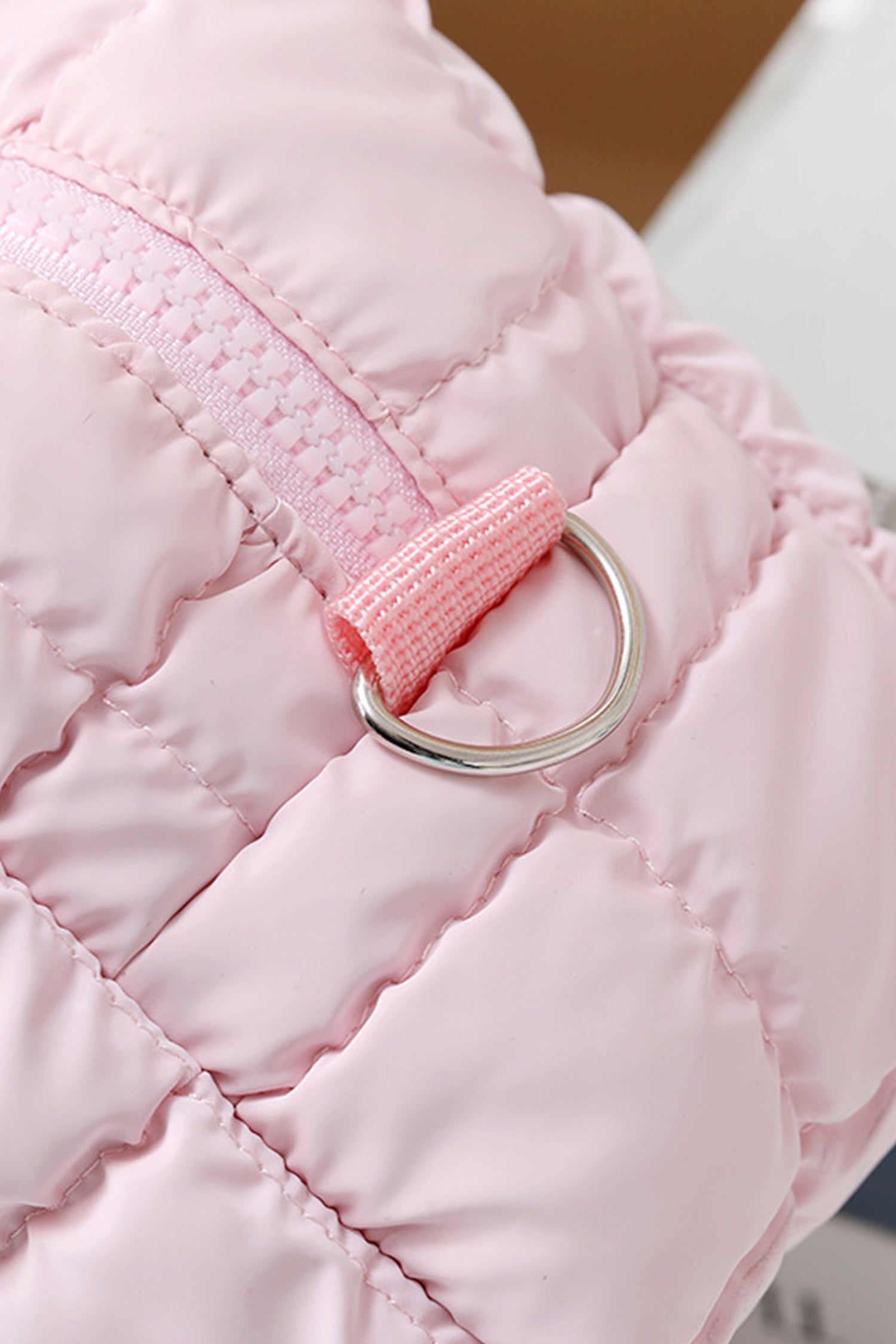 Pink Solid Color Quilted Nylon Makeup Bag