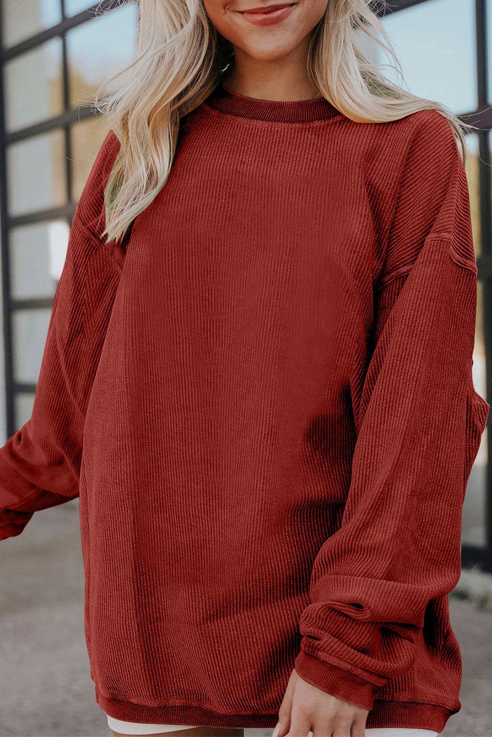 Racing Red JOLENE Ribbed Corded Oversized Sweatshirt