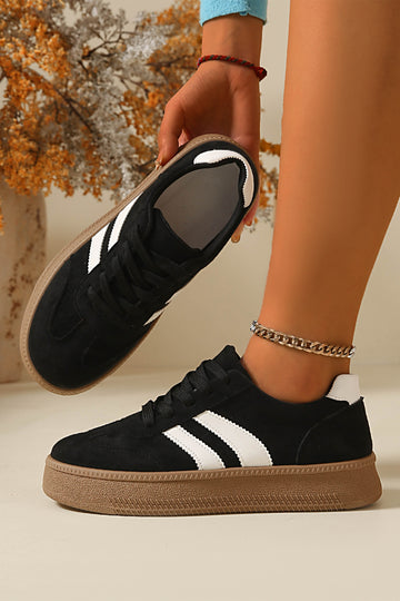 Color black Contrast PU Leather Detail Lace Up Casual Shoes